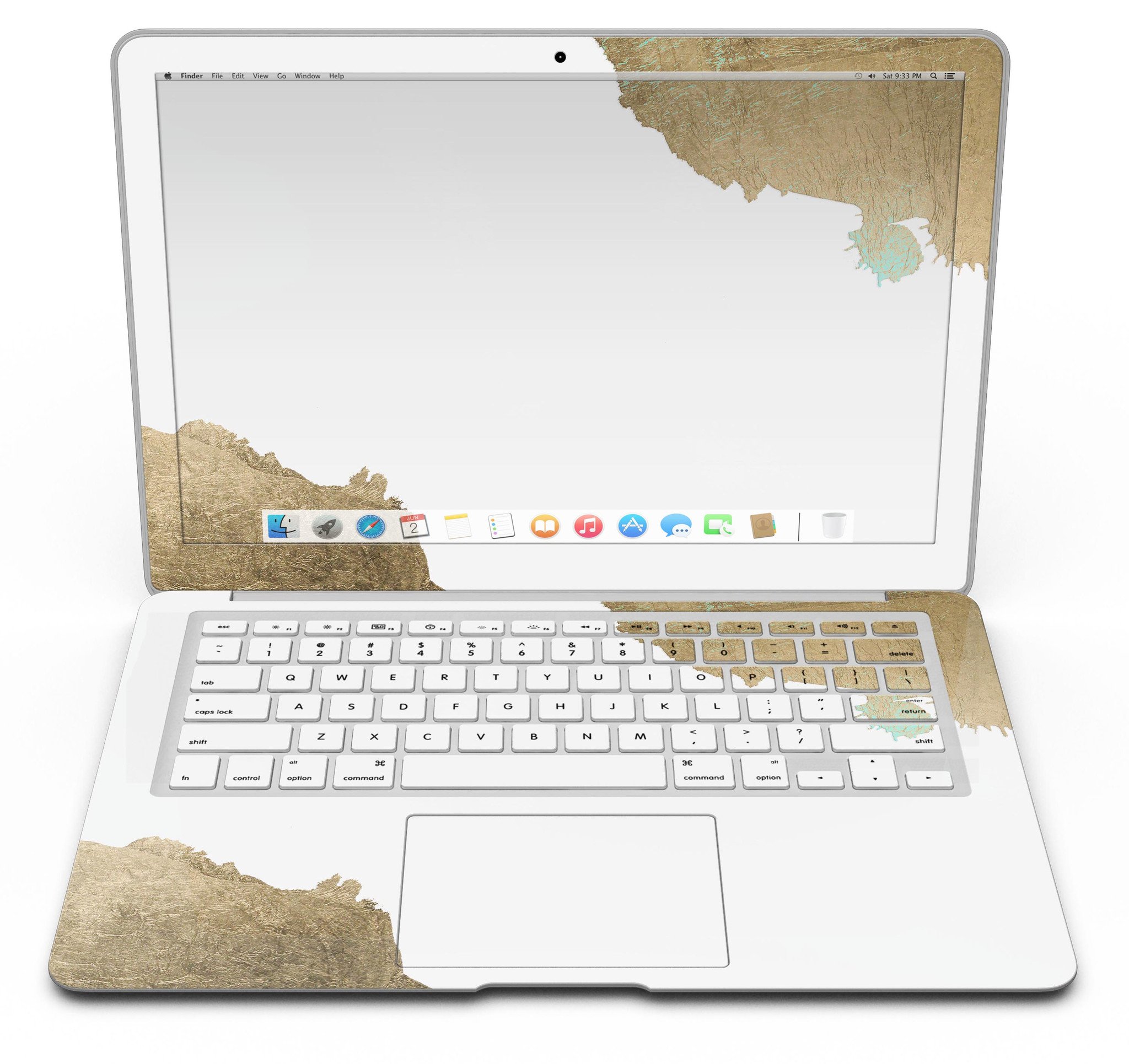 Gold Foiled White MacBook Air Skin Kit showcasing a stylish design with premium vinyl material.