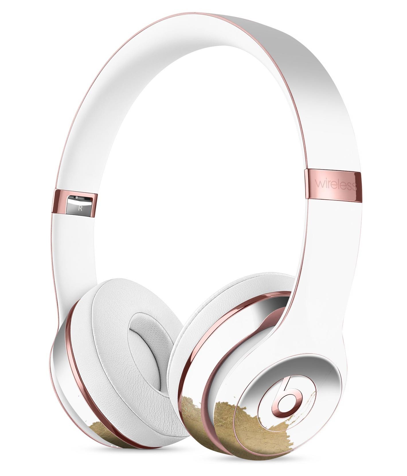 Gold Foiled White Full-Body Skin Kit for Beats by Dre Solo 3, showcasing stylish design and premium vinyl material.