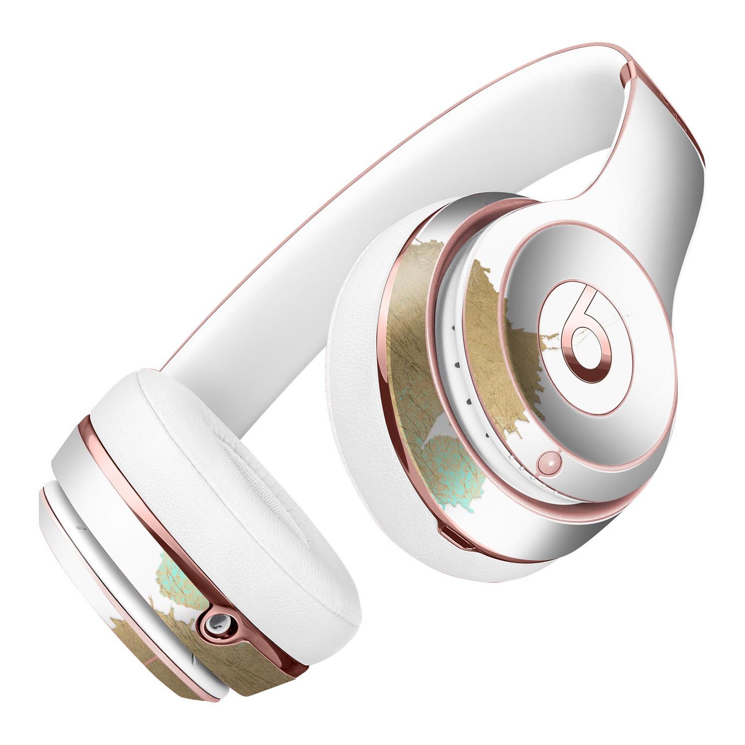 Gold Foiled White Full-Body Skin Kit for Beats by Dre Solo 3, showcasing stylish design and premium vinyl material.