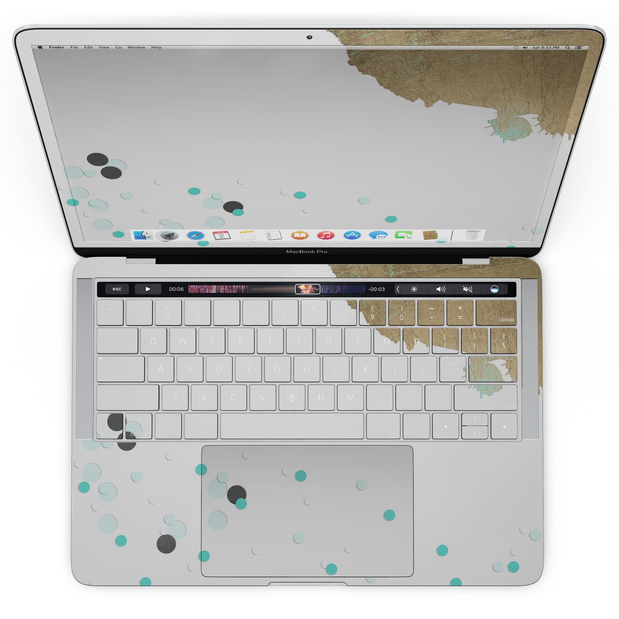 Gold Foiled White v3 skin kit for MacBook Pro with Touch Bar, showcasing a stylish design and premium vinyl material.