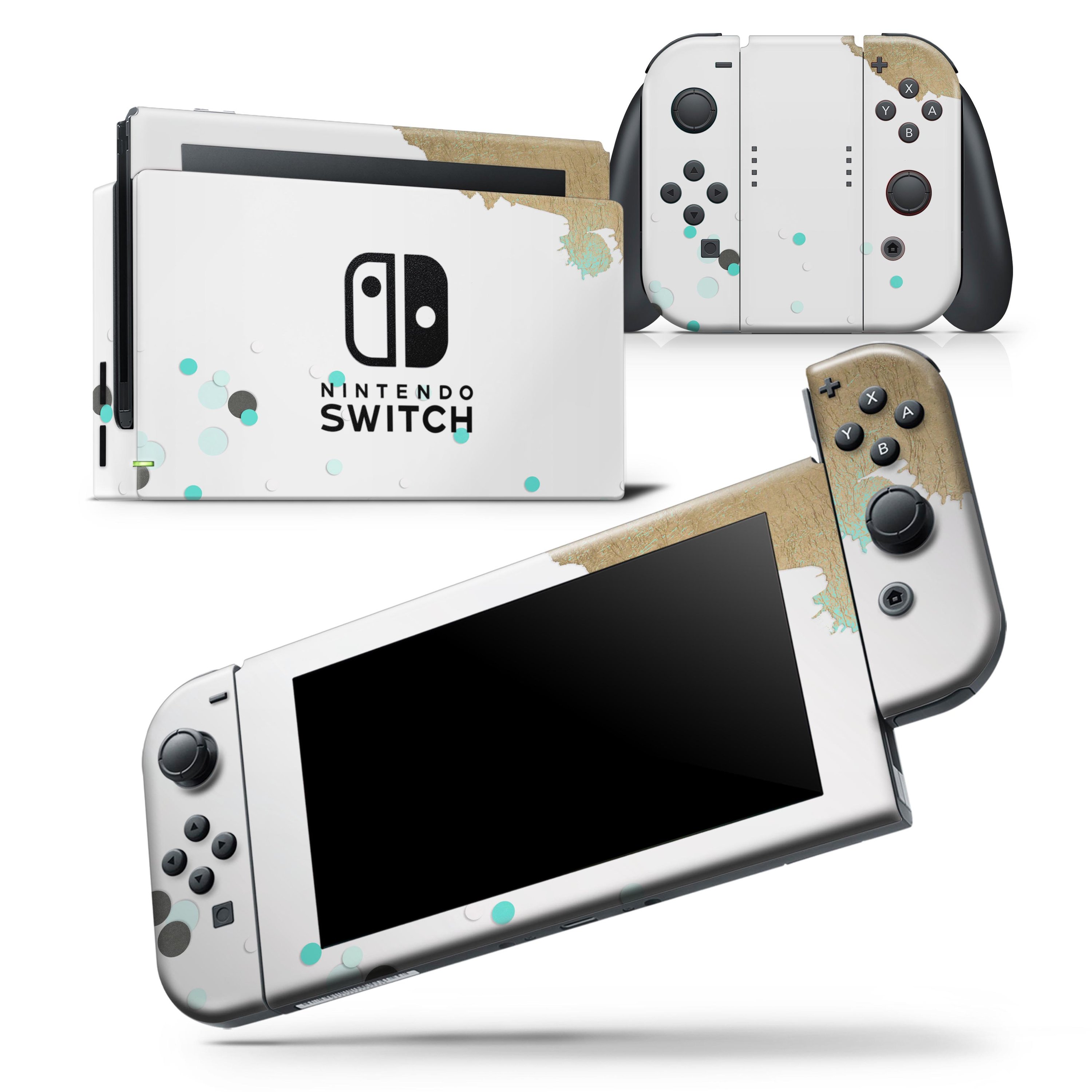 Gold Foiled White skin wrap decal for Nintendo Switch Lite, showcasing a sleek design with a luxurious gold foil finish.