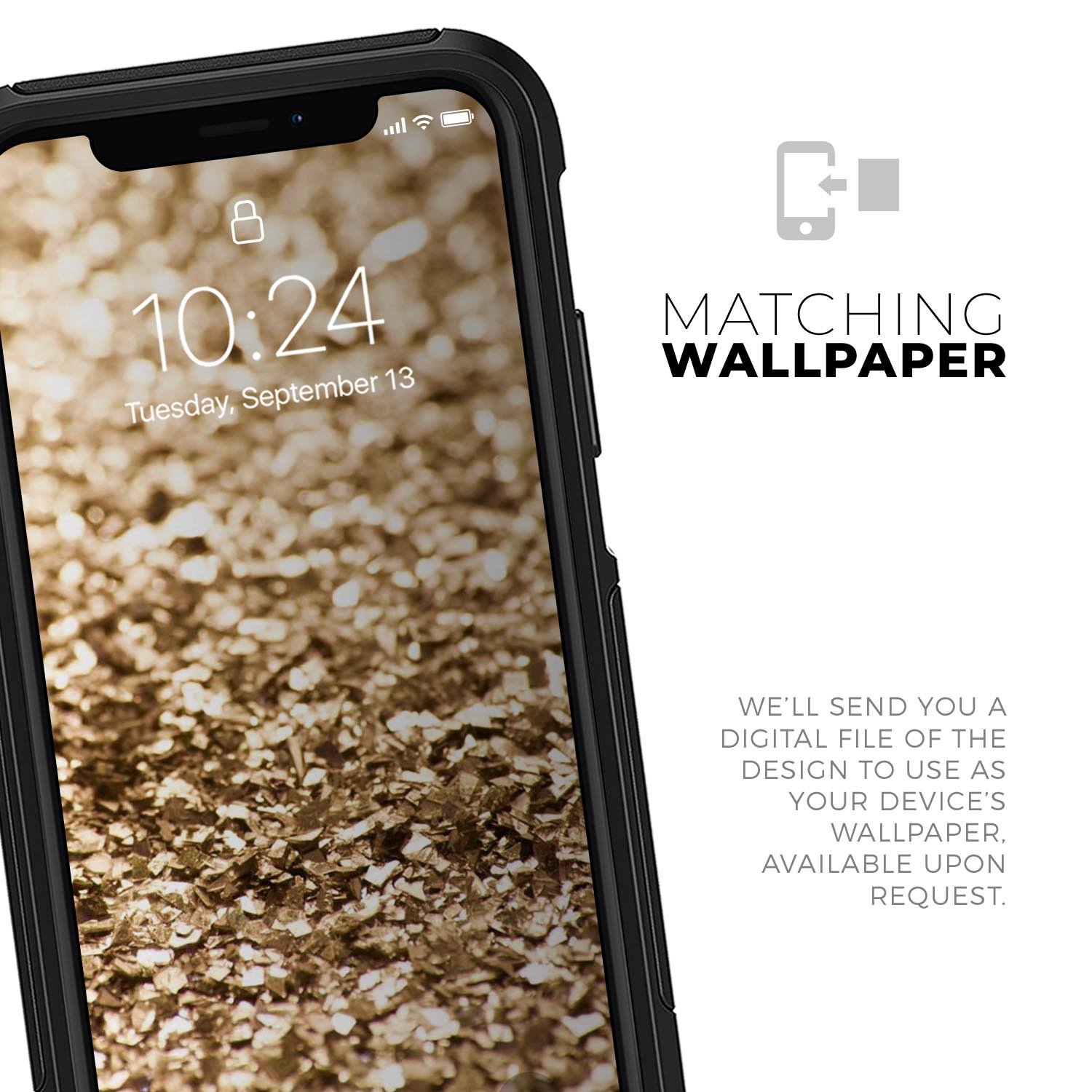 Gold Glimmer V2 Skin Kit for iPhone OtterBox Cases featuring a stylish design and premium materials.