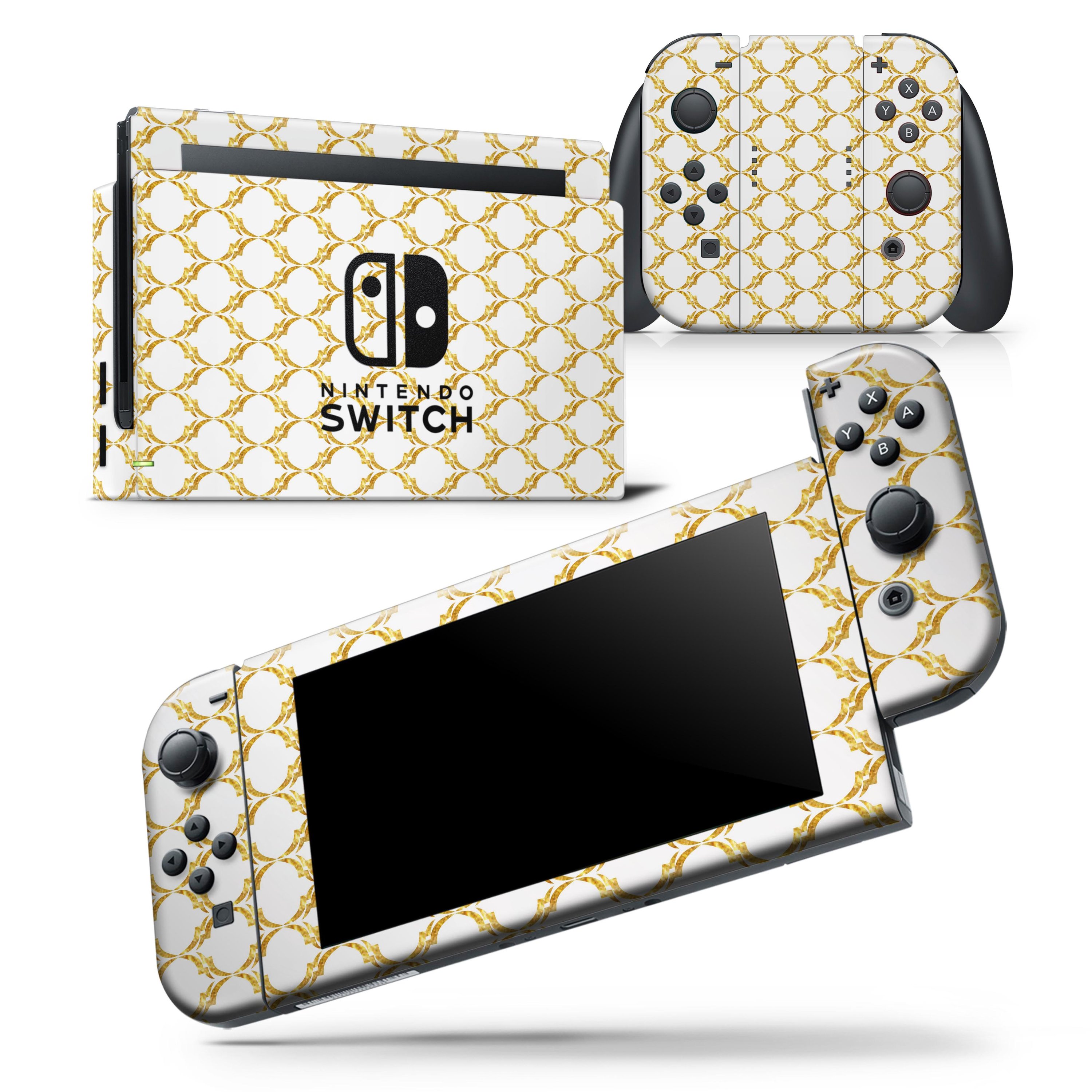 Gold Moroccan v3 skin wrap decal for Nintendo Switch Lite, showcasing intricate design and premium finish.
