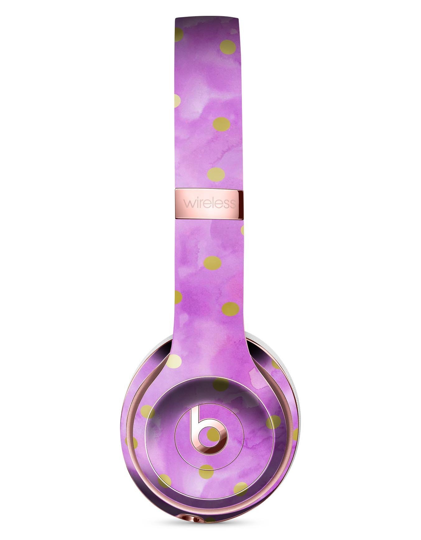 Gold polka dots design on a grungy pink surface skin kit for Beats by Dre Solo 3 Wireless Headphones, showcasing style and protection.