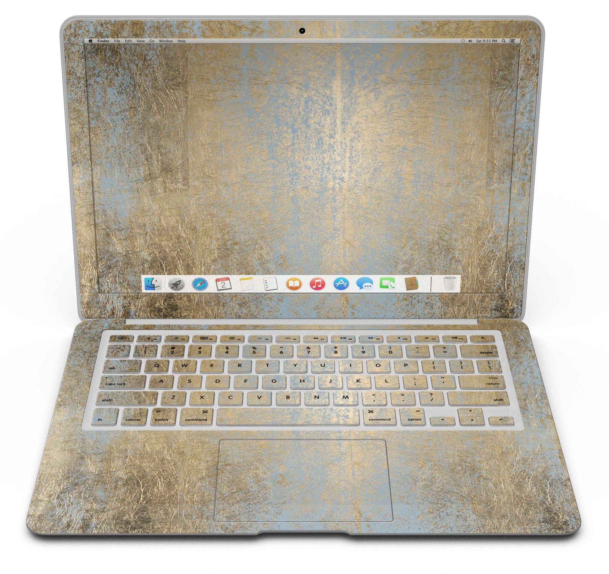 Gold Scratched Foil skin kit for MacBook Air, showcasing a stylish design that protects the device from scratches.