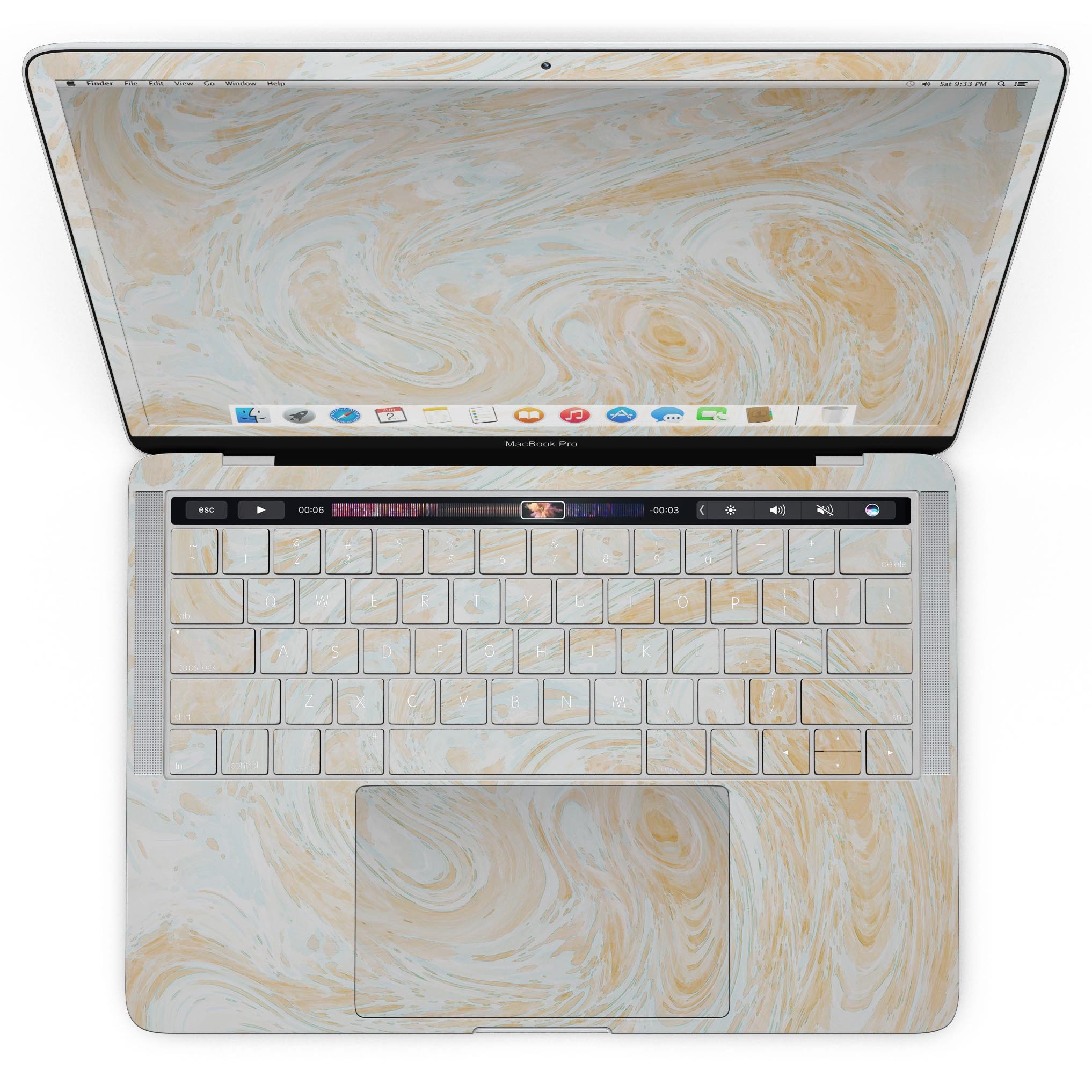 Gold Slate Marble Skin Kit for MacBook Pro with Touch Bar, showcasing a stylish marble design that fits perfectly on the device.