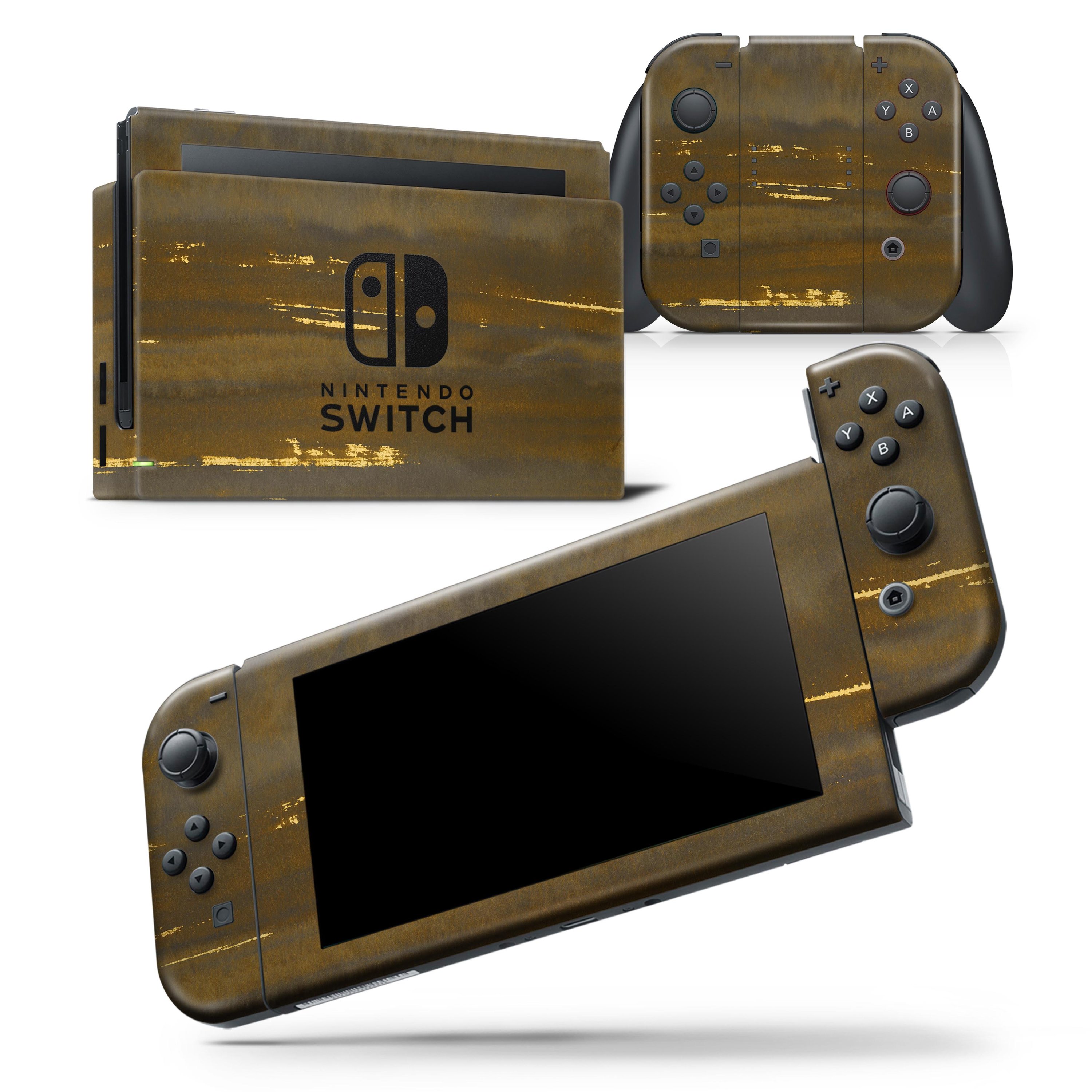 Gold Standard WaterColor Brushed V1 skin wrap decal for Nintendo Switch, showcasing a vibrant watercolor design that fits snugly on the console and controllers.