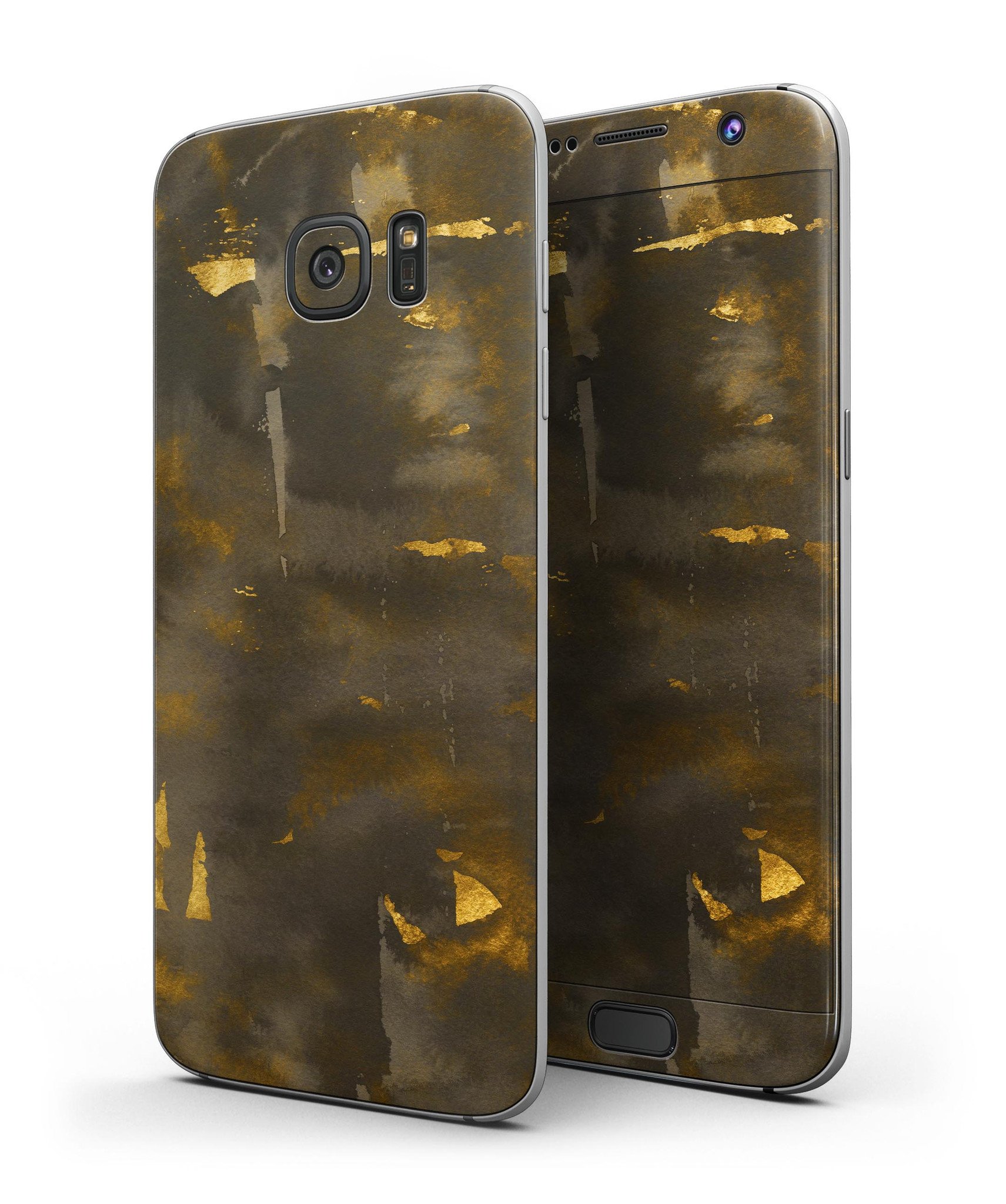 Gold Standard WaterColor Flake V1 skin kit for Samsung Galaxy S7 and S7 Edge, showcasing vibrant colors and premium vinyl material.