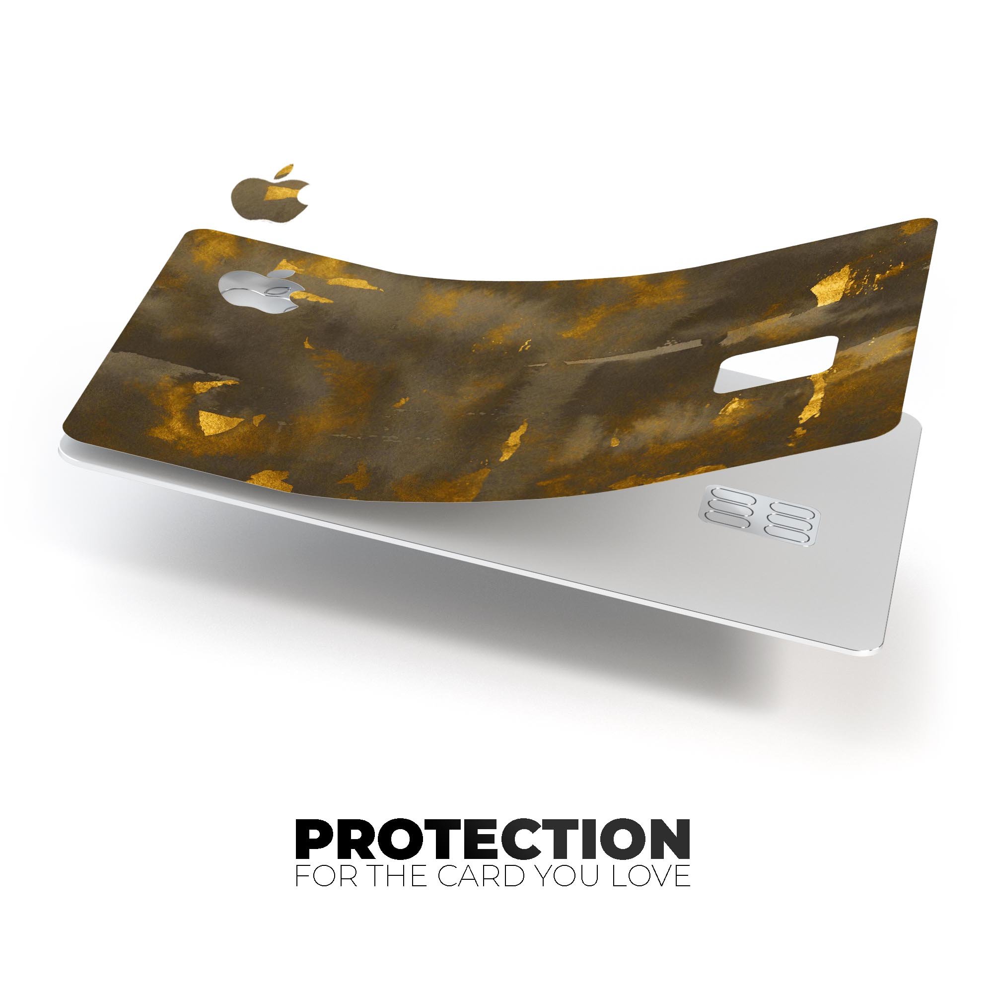 Gold Standard WaterColor Flake V1 skin kit for Apple Card, showcasing premium vinyl design and bubble-free installation features.