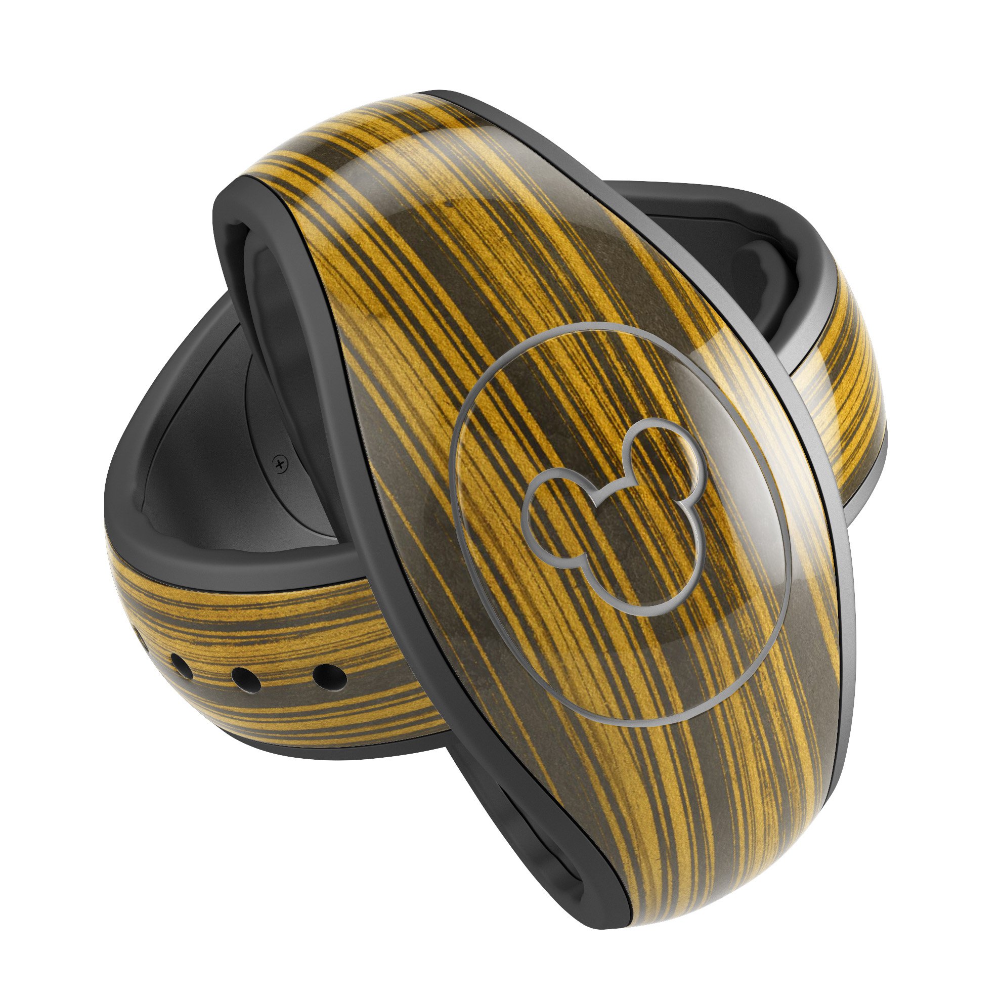 Gold Standard ZebraWood skin wrap kit for Disney Magic Band, showcasing a stylish wood grain design.