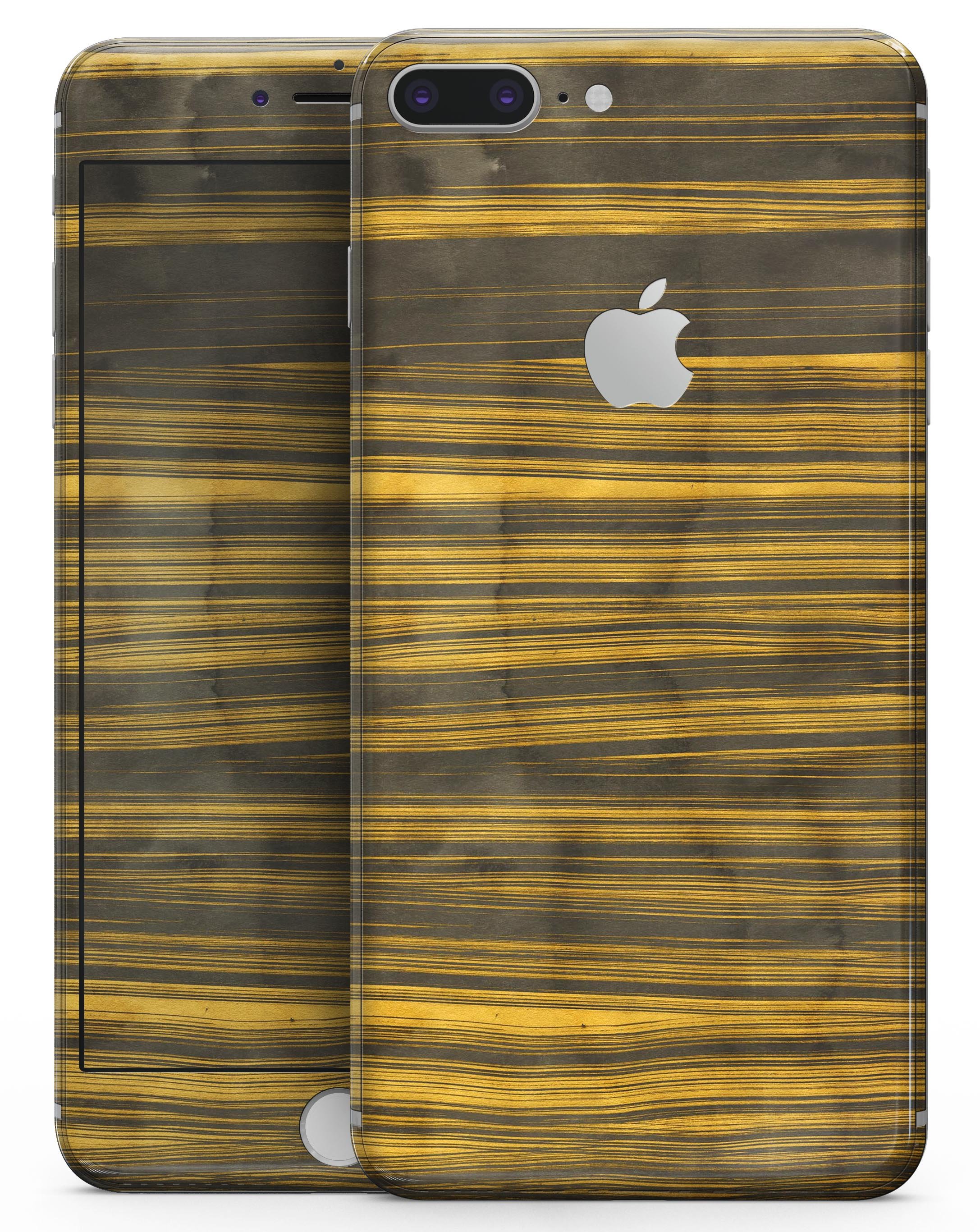Gold Standard ZebraWood Skin-kit for iPhone 8 and 8 Plus, showcasing a stylish wood grain design.