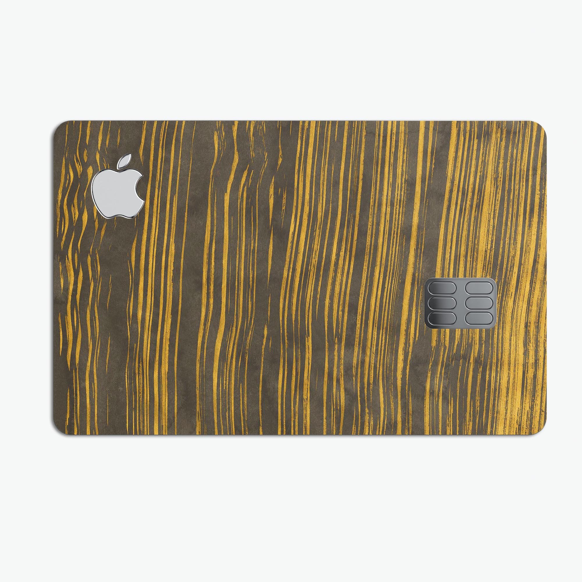 Gold Standard ZebraWood V2 skin applied to an Apple Card, showcasing its premium design and protective features.