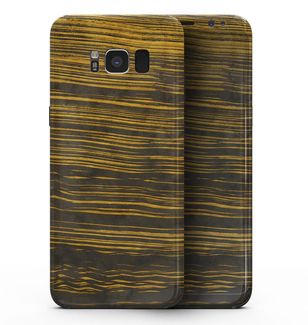 Gold Standard ZebraWood V2 skin kit for Samsung Galaxy S8, showcasing a stylish wood grain design.
