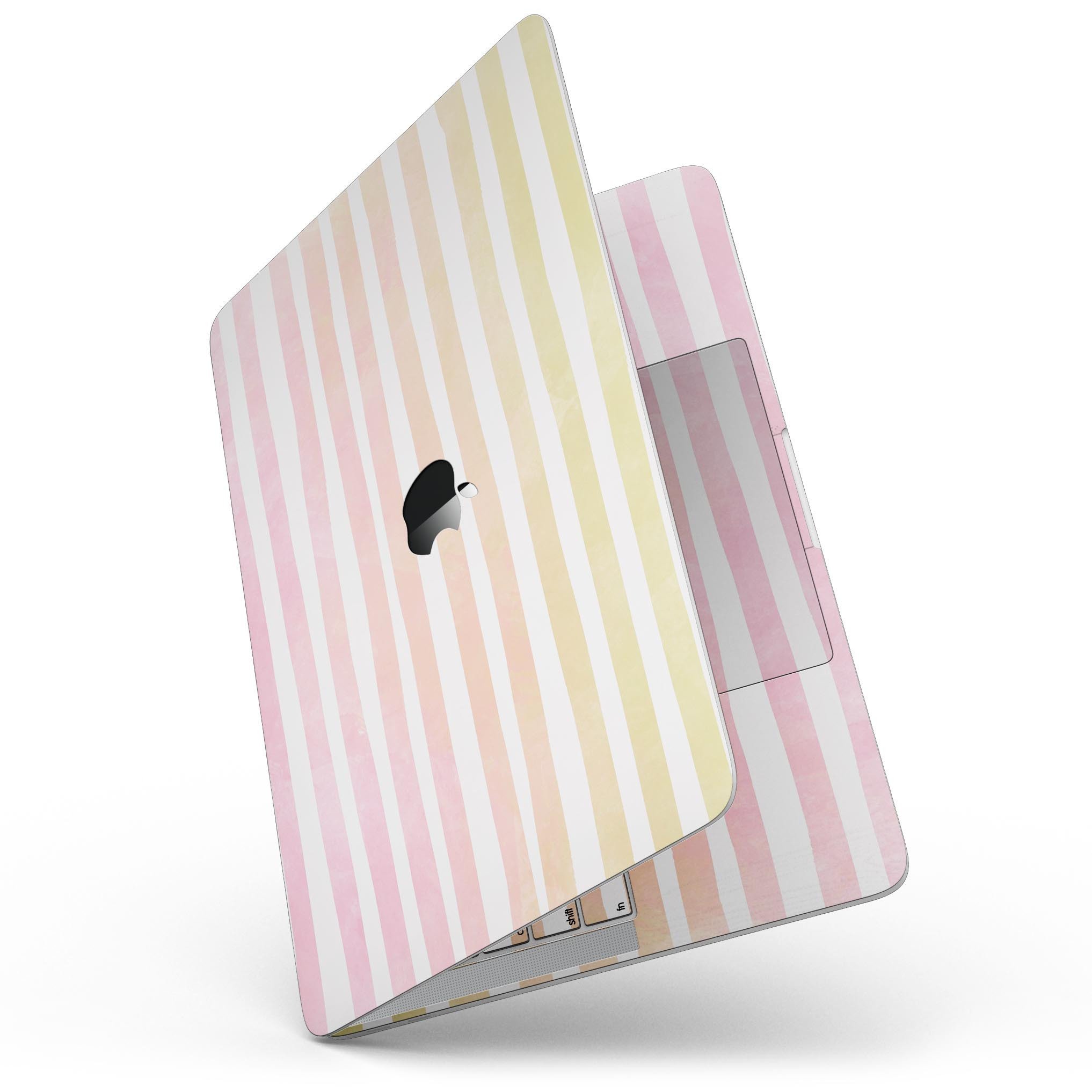 Gold to Pink WaterColor Ombre Stripes skin for 13" MacBook Pro without Touch Bar, showcasing vibrant colors and sleek design.