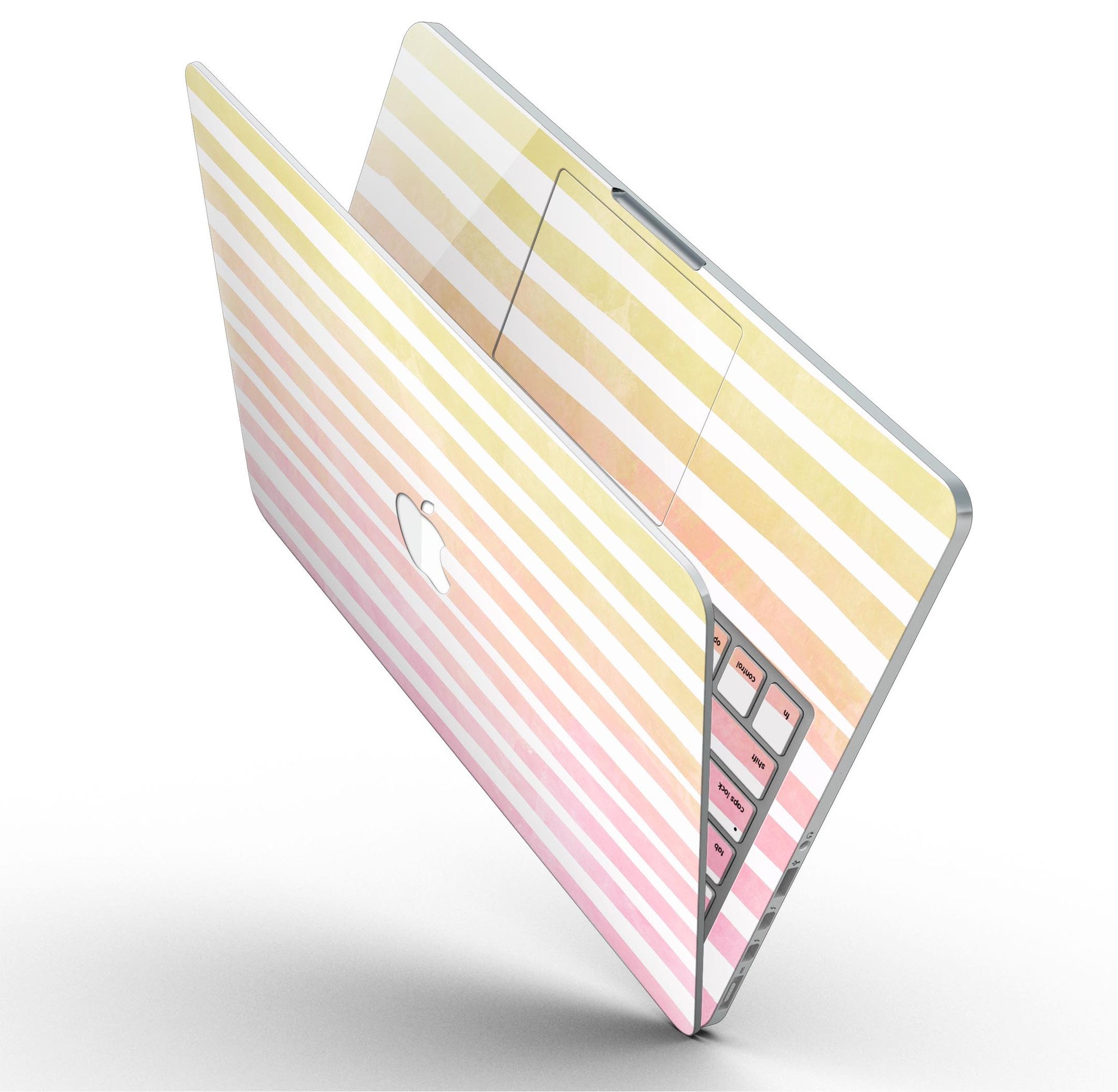 Gold to Pink WaterColor Ombre Stripes skin for MacBook Pro with Retina Display, showcasing vibrant colors and a stylish design.