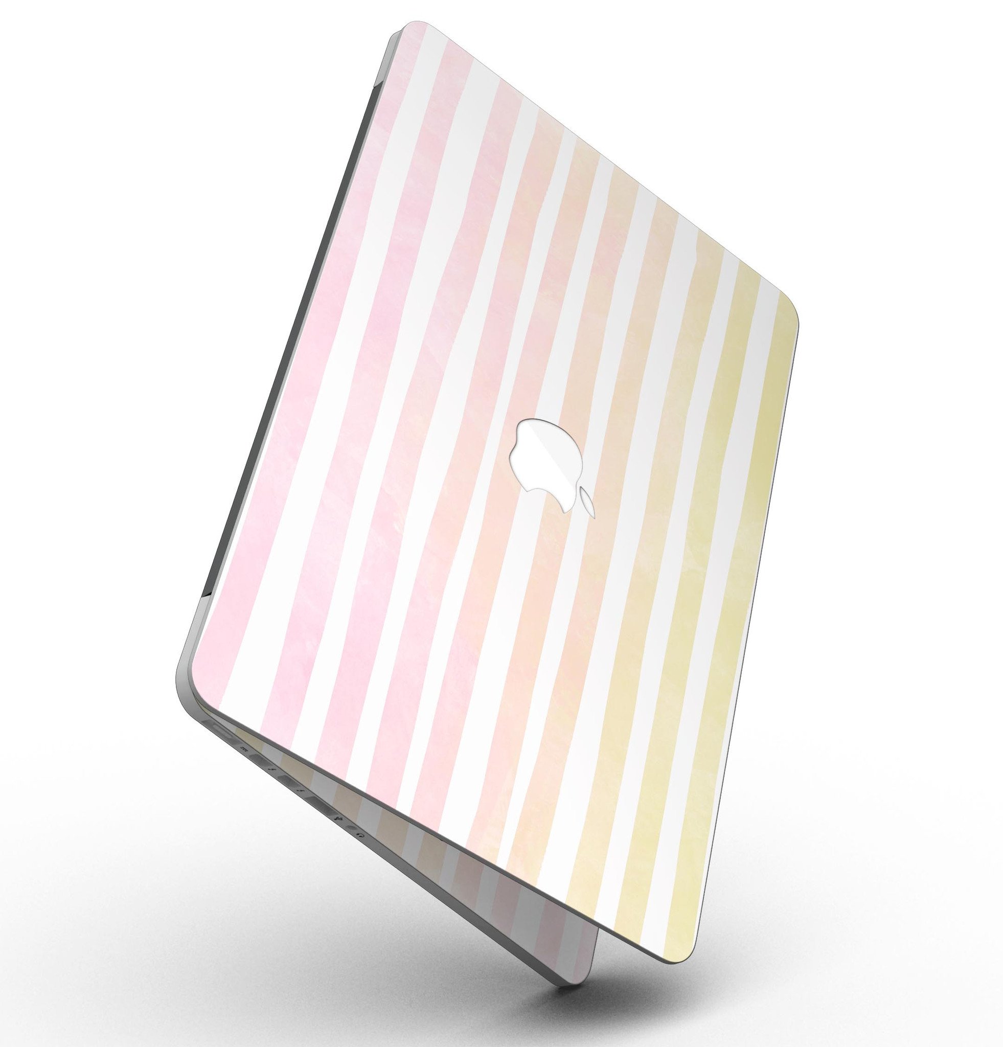 Gold to Pink WaterColor Ombre Stripes skin for MacBook Pro with Retina Display, showcasing vibrant colors and a stylish design.