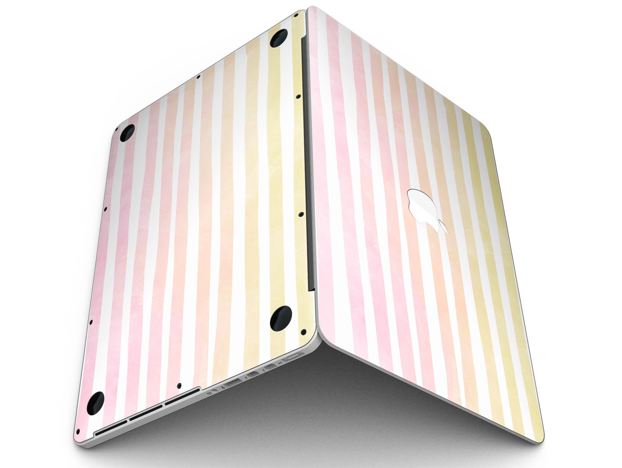 Gold to Pink WaterColor Ombre Stripes skin for MacBook Pro with Retina Display, showcasing vibrant colors and a stylish design.