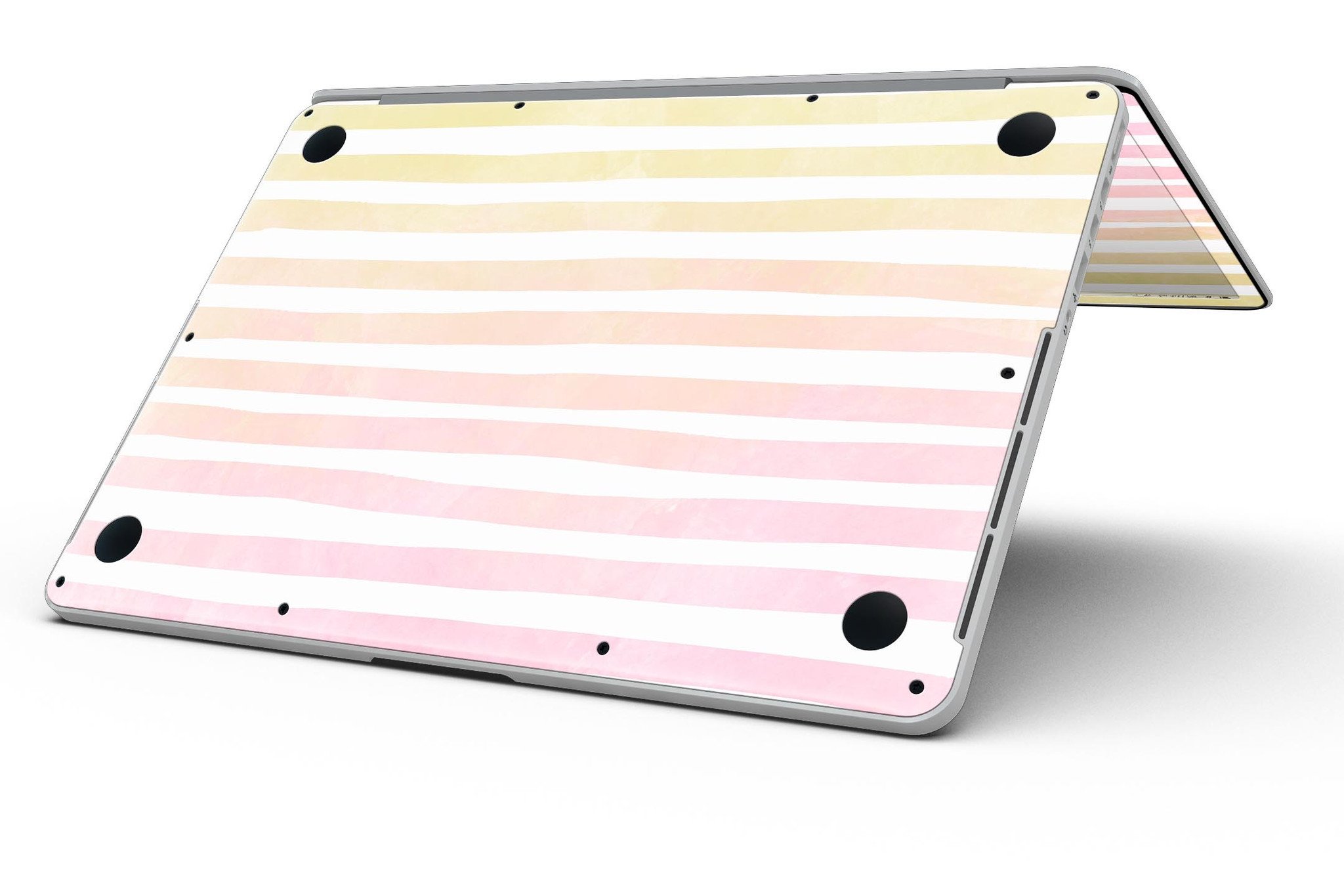 Gold to Pink WaterColor Ombre Stripes skin for MacBook Pro with Retina Display, showcasing vibrant colors and a stylish design.