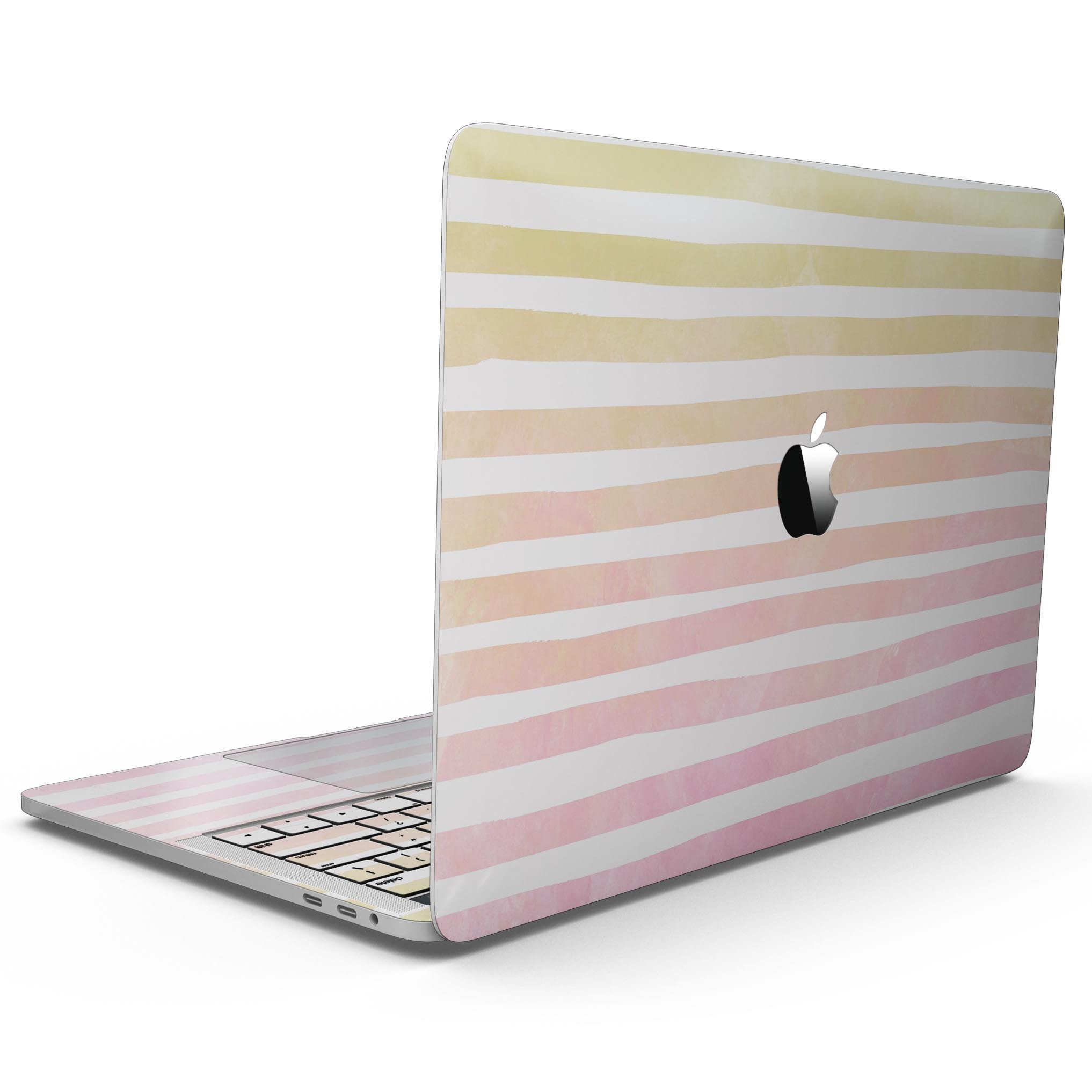 Gold to Pink WaterColor Ombre Stripes skin for MacBook Pro with Touch Bar, showcasing vibrant colors and sleek design.