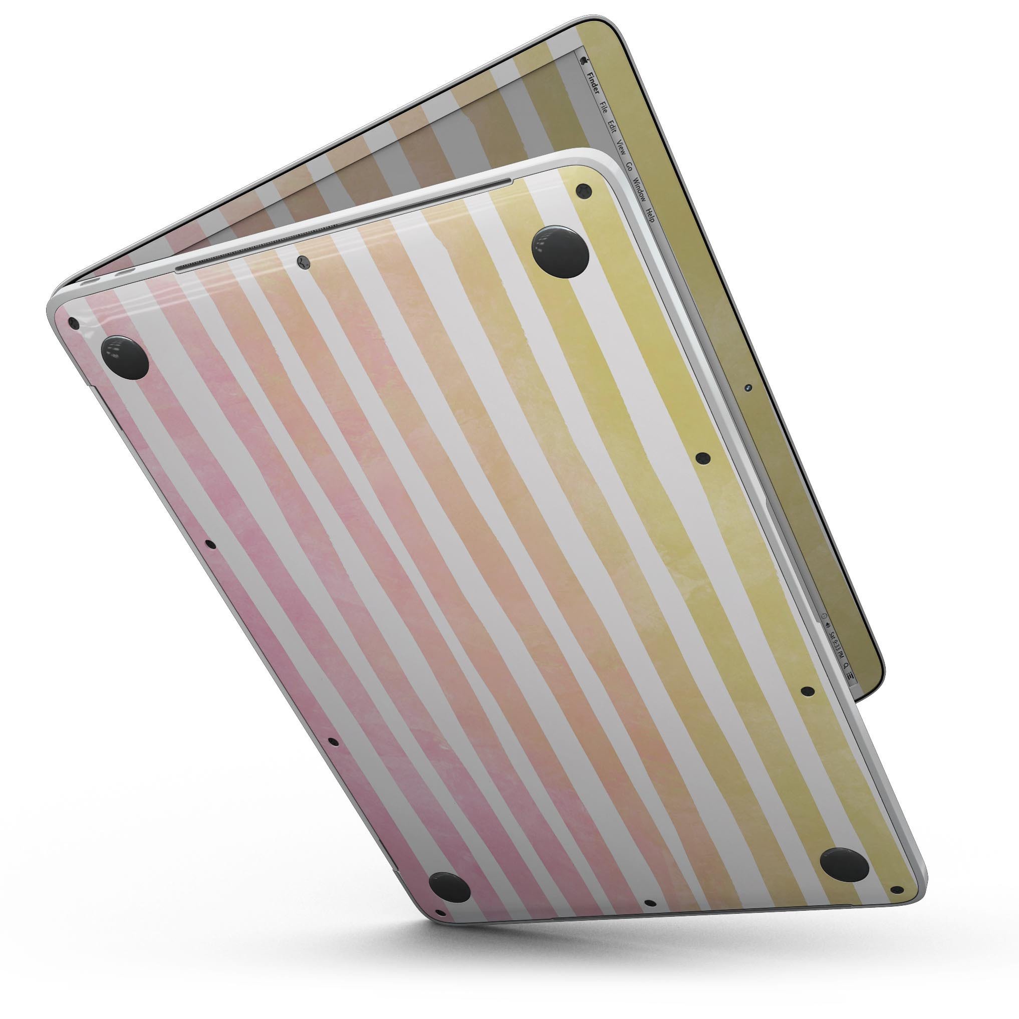 Gold to Pink WaterColor Ombre Stripes skin for MacBook Pro with Touch Bar, showcasing vibrant colors and sleek design.
