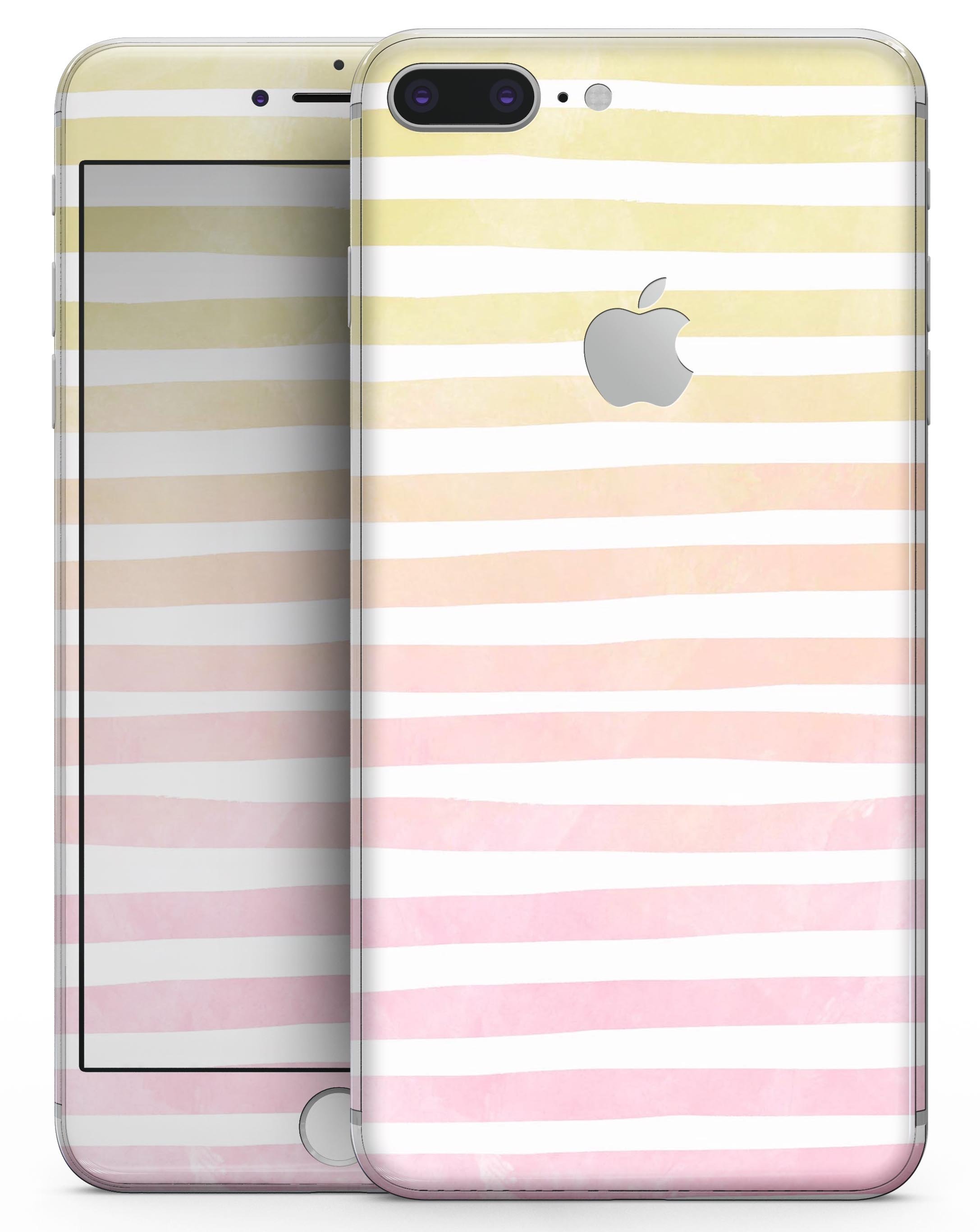 Gold to Pink WaterColor Ombre Stripes skin for iPhone 8 or 8 Plus, showcasing vibrant colors and a sleek design.