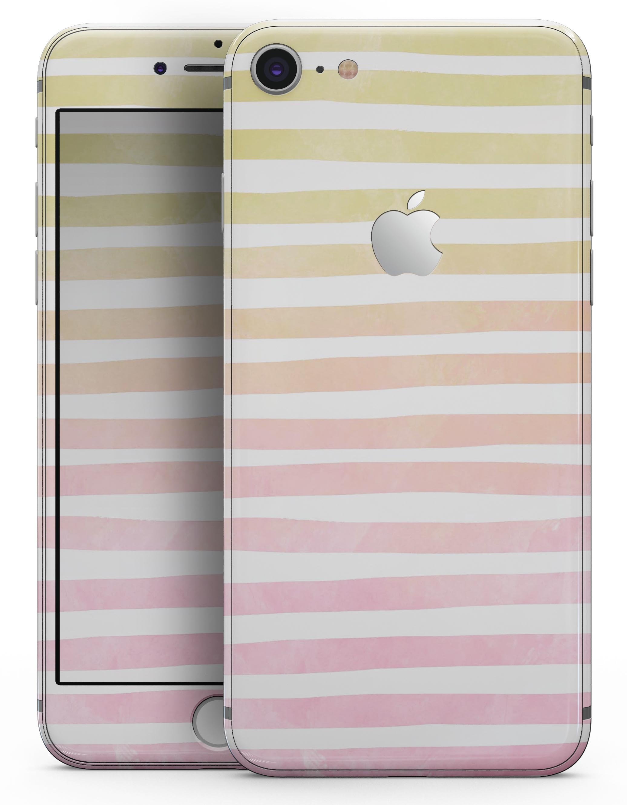 Gold to Pink WaterColor Ombre Stripes skin for iPhone 8 or 8 Plus, showcasing vibrant colors and a sleek design.