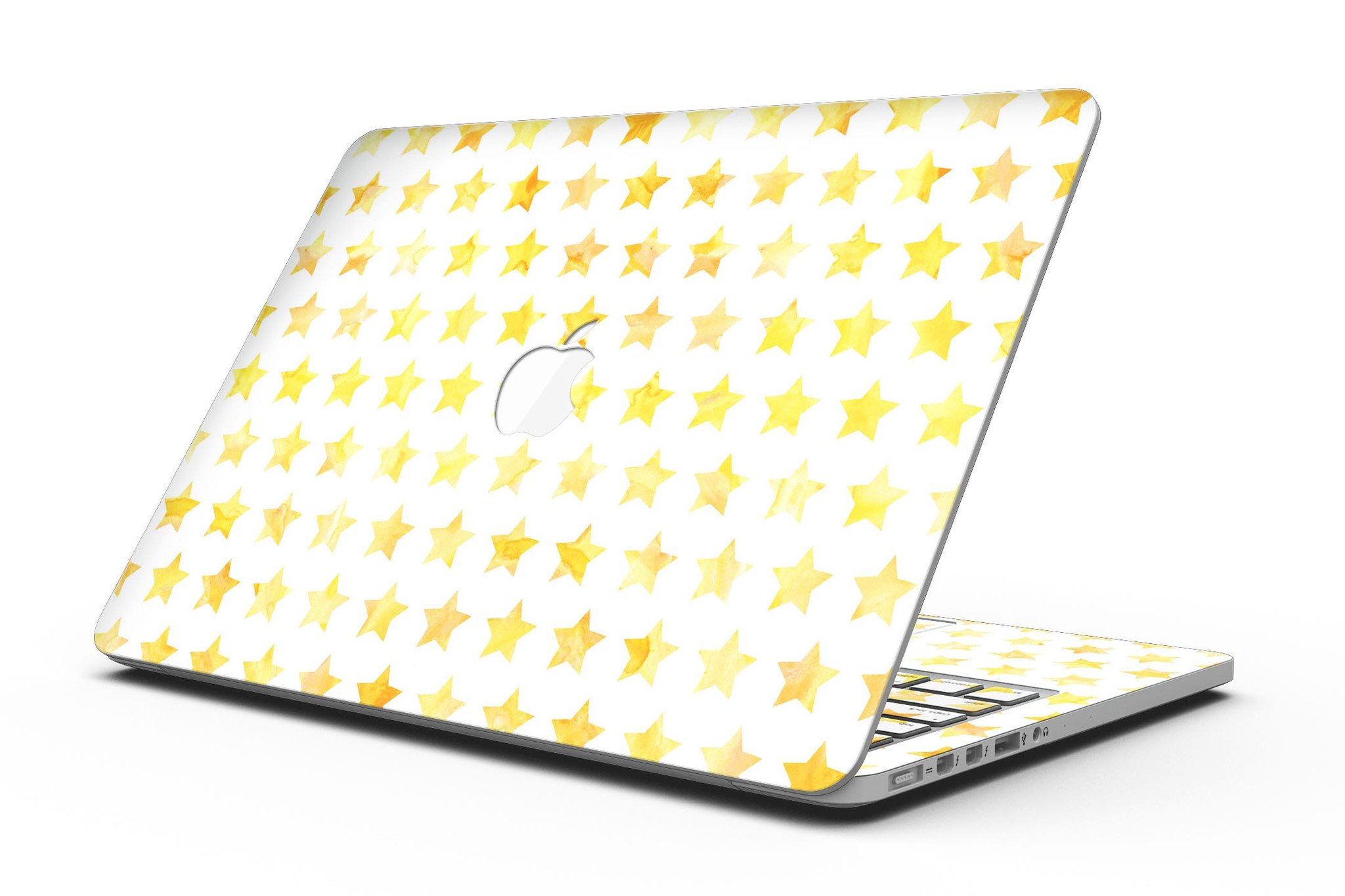 Gold Watercolor Stars skin for MacBook Pro with Retina Display, showcasing a vibrant and artistic design.