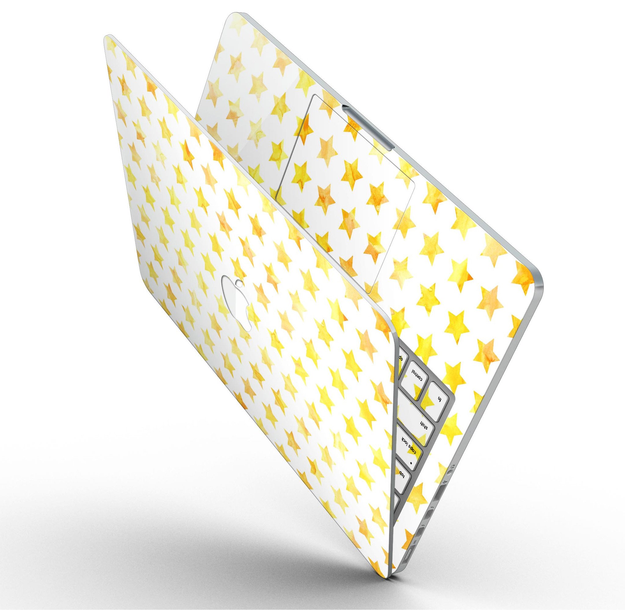 Gold Watercolor Stars skin for MacBook Pro with Retina Display, showcasing a vibrant and artistic design.