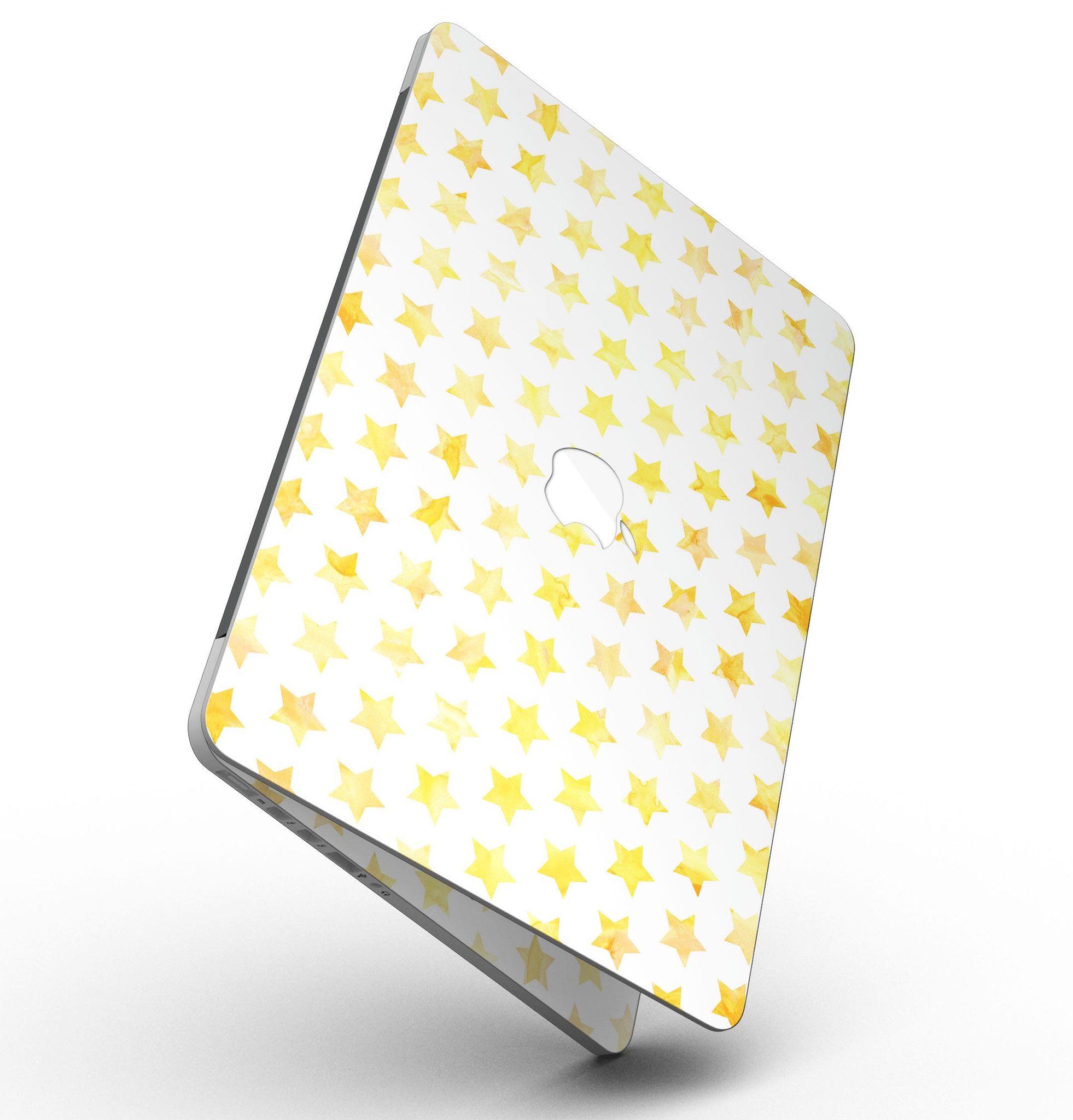 Gold Watercolor Stars skin for MacBook Pro with Retina Display, showcasing a vibrant and artistic design.