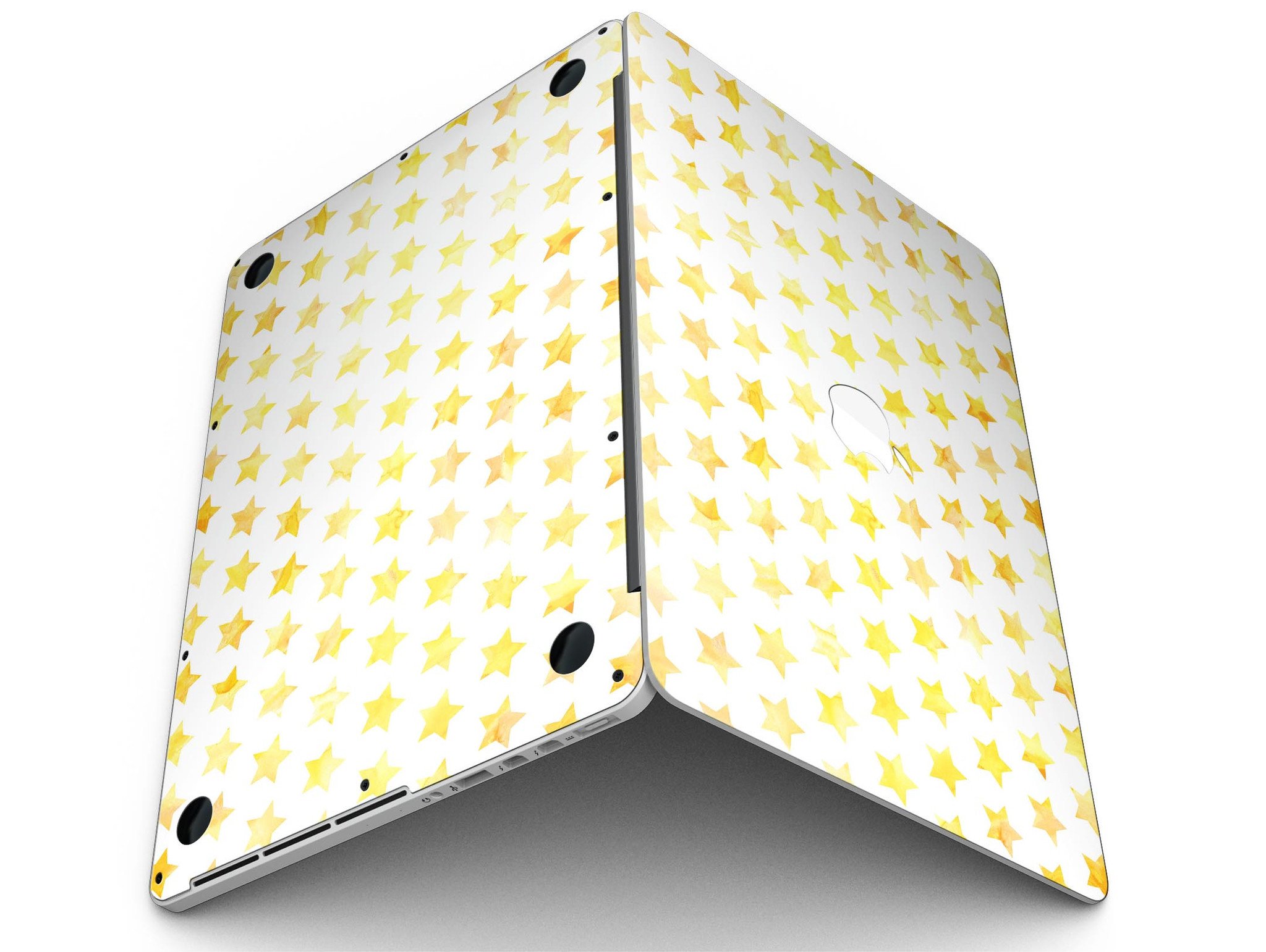 Gold Watercolor Stars skin for MacBook Pro with Retina Display, showcasing a vibrant and artistic design.