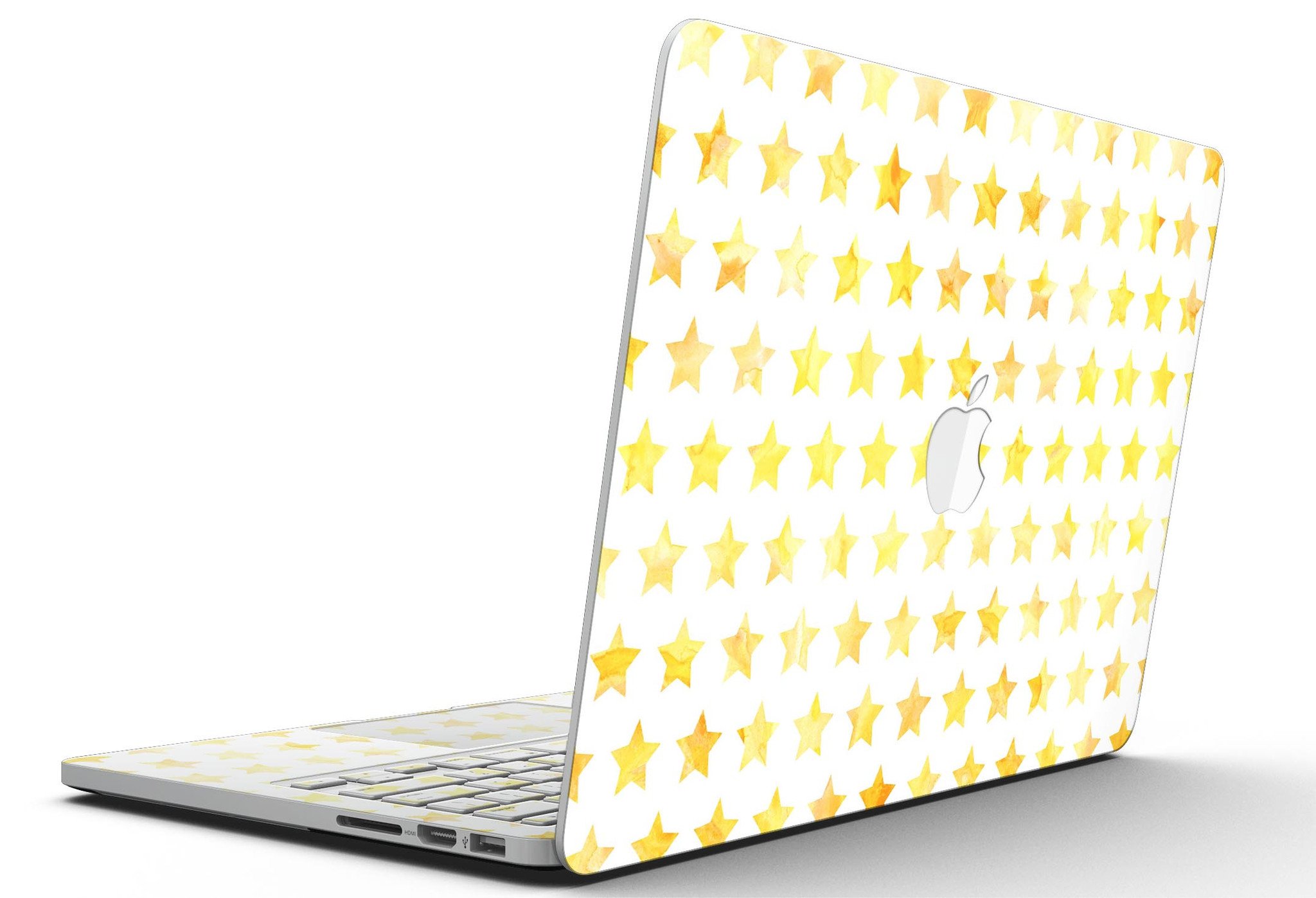 Gold Watercolor Stars skin for MacBook Pro with Retina Display, showcasing a vibrant and artistic design.