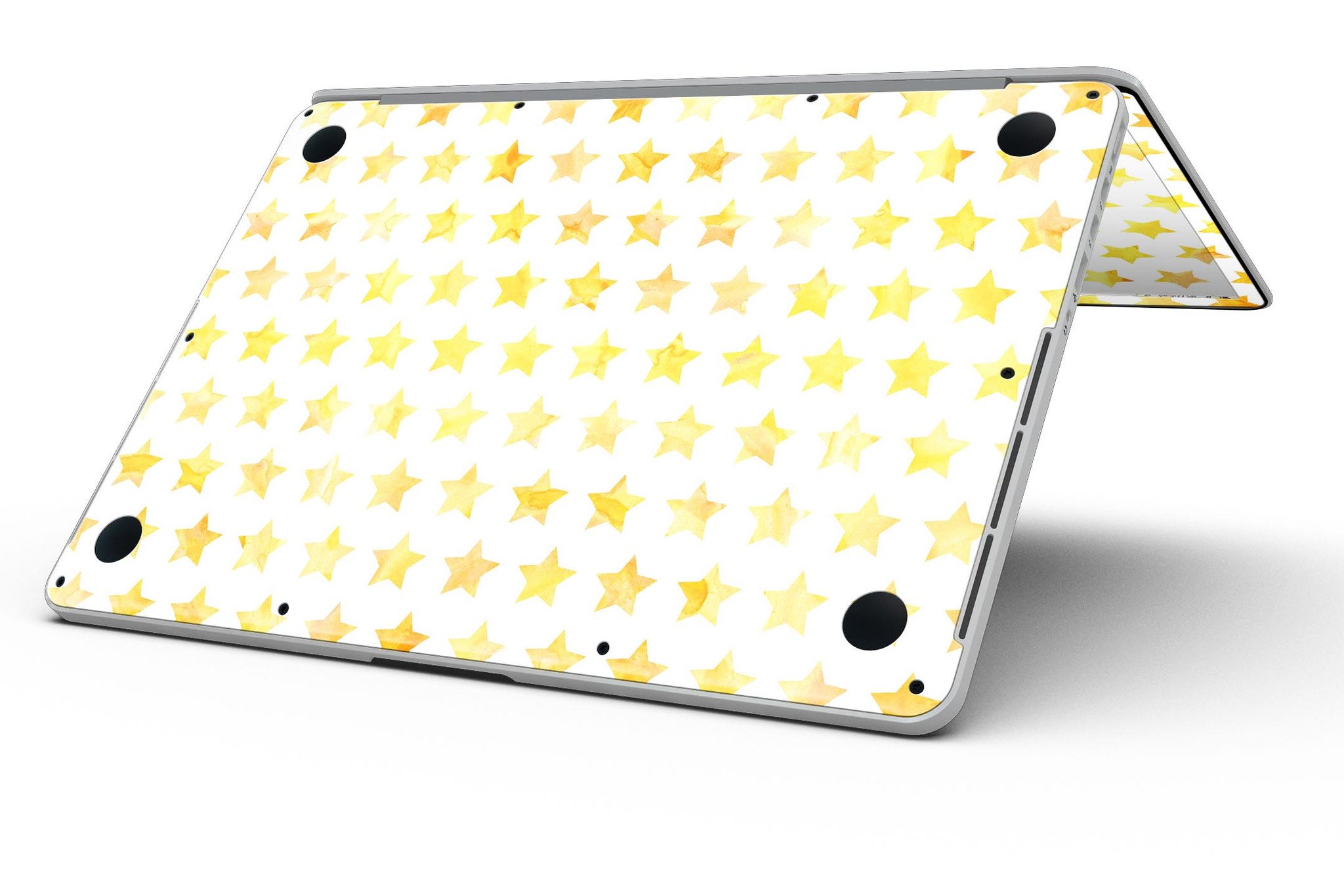 Gold Watercolor Stars skin for MacBook Pro with Retina Display, showcasing a vibrant and artistic design.