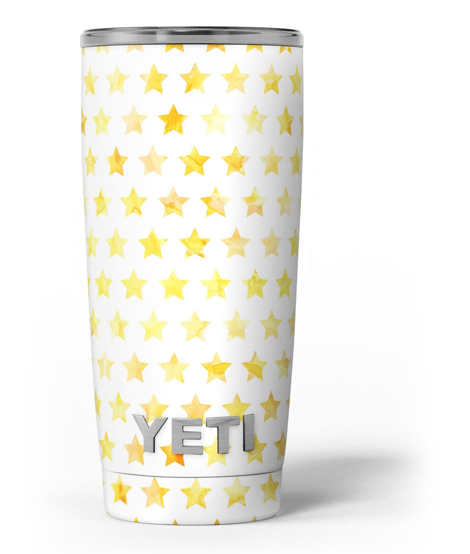 Gold Watercolor Stars skin decal vinyl wrap kit for Yeti Coolers, showcasing vibrant colors and intricate star designs.