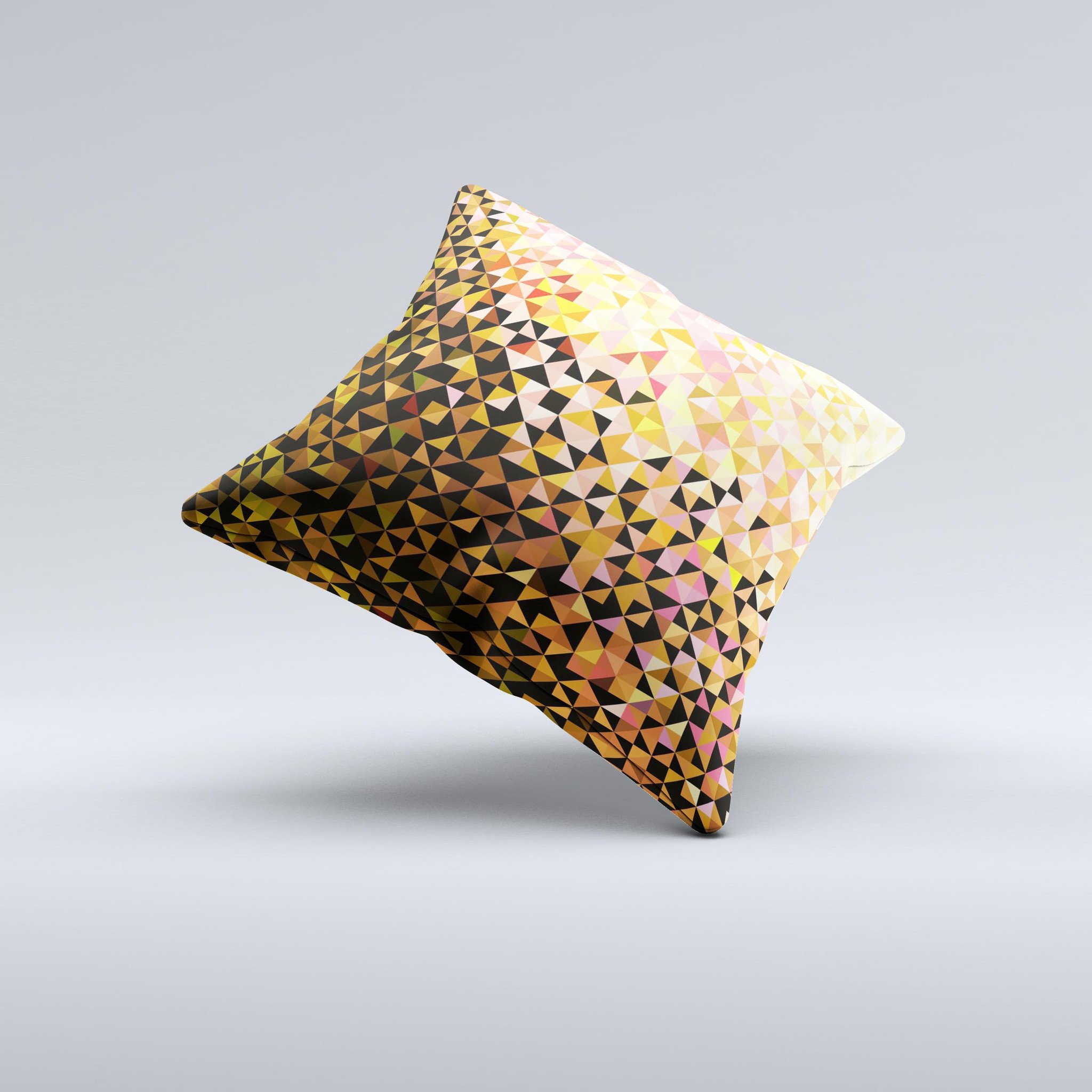 Golden Abstract Tiled Ink-Fuzed Decorative Throw Pillow showcasing a unique design with vibrant colors and high-quality fabric.