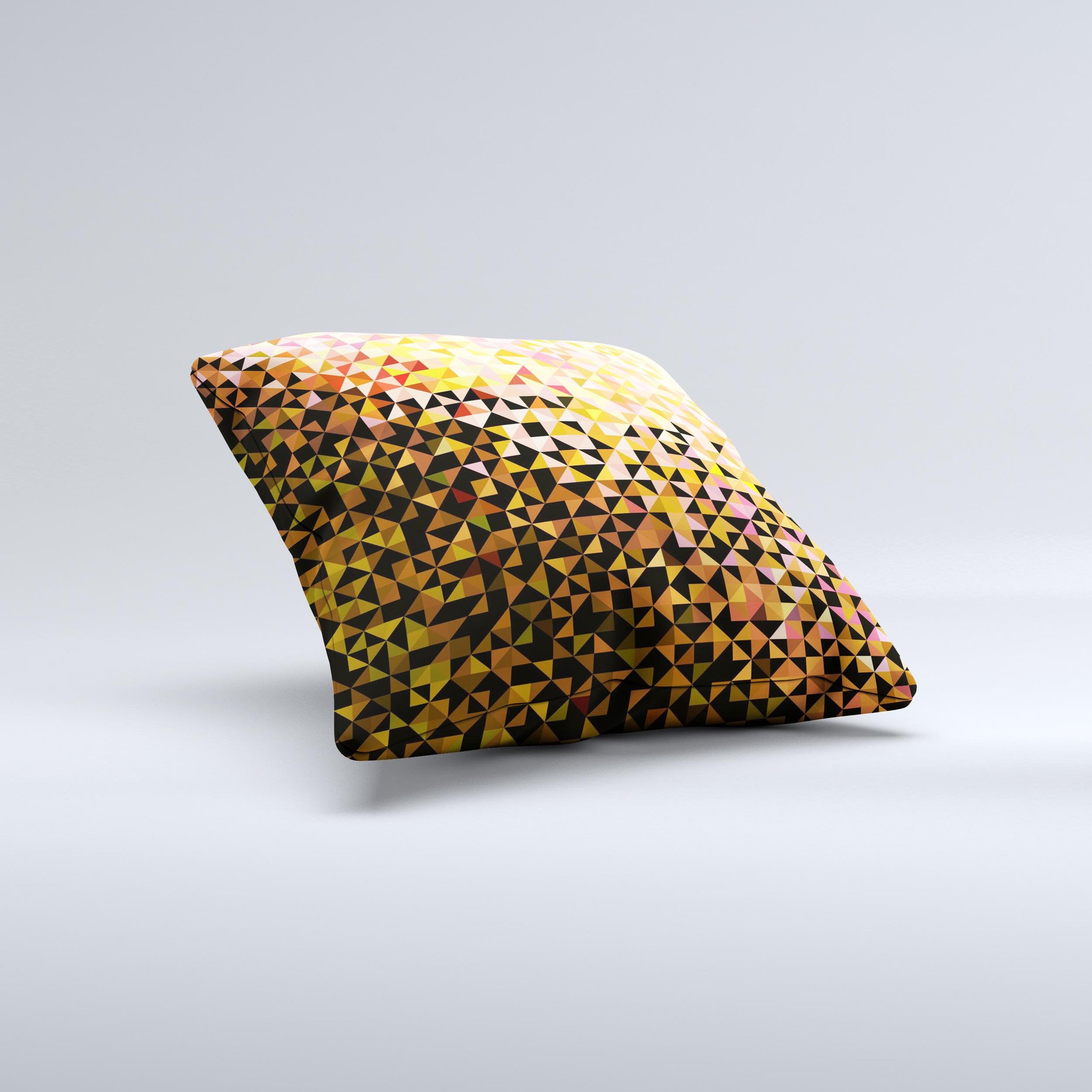 Golden Abstract Tiled Ink-Fuzed Decorative Throw Pillow showcasing a unique design with vibrant colors and high-quality fabric.