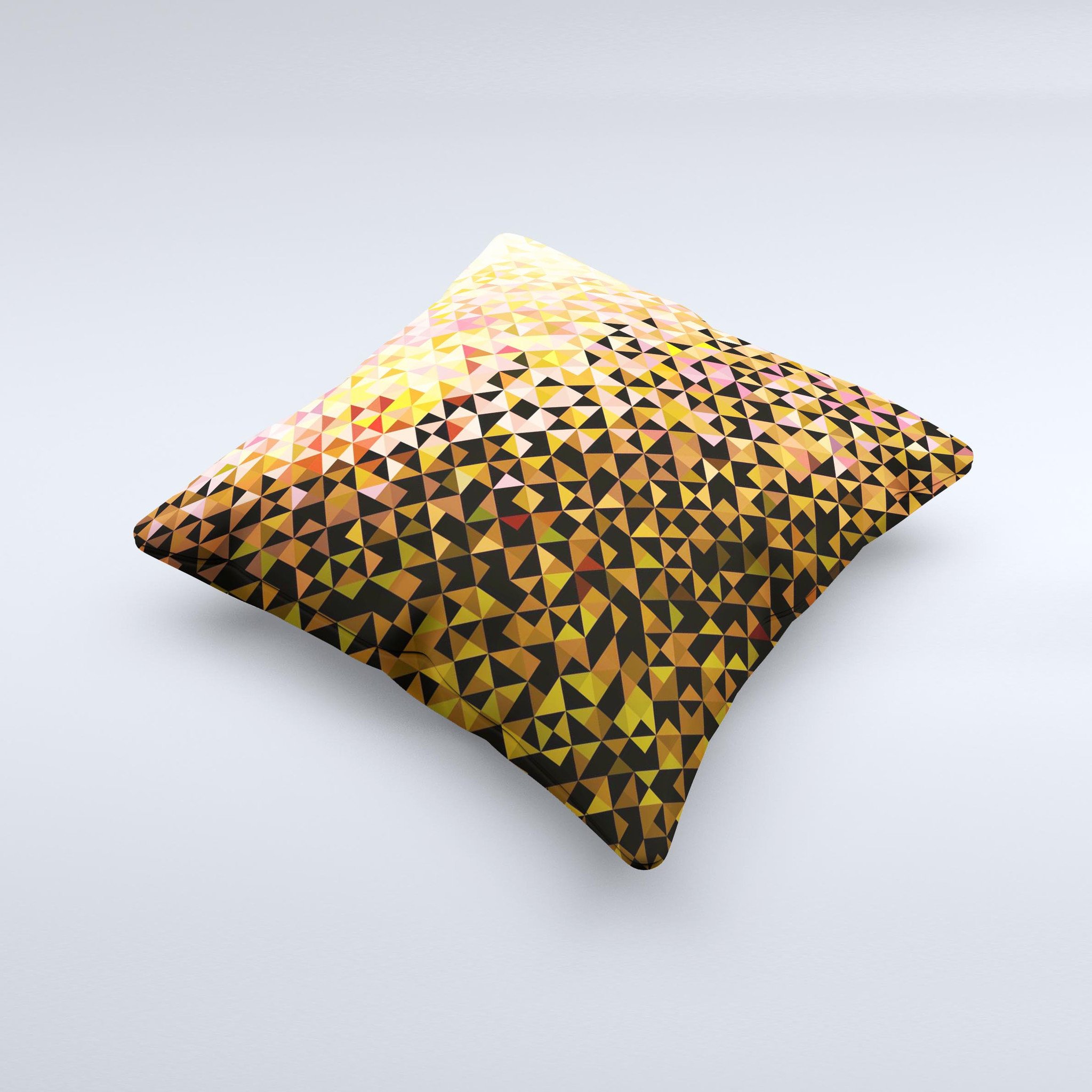 Golden Abstract Tiled Ink-Fuzed Decorative Throw Pillow showcasing a unique design with vibrant colors and high-quality fabric.