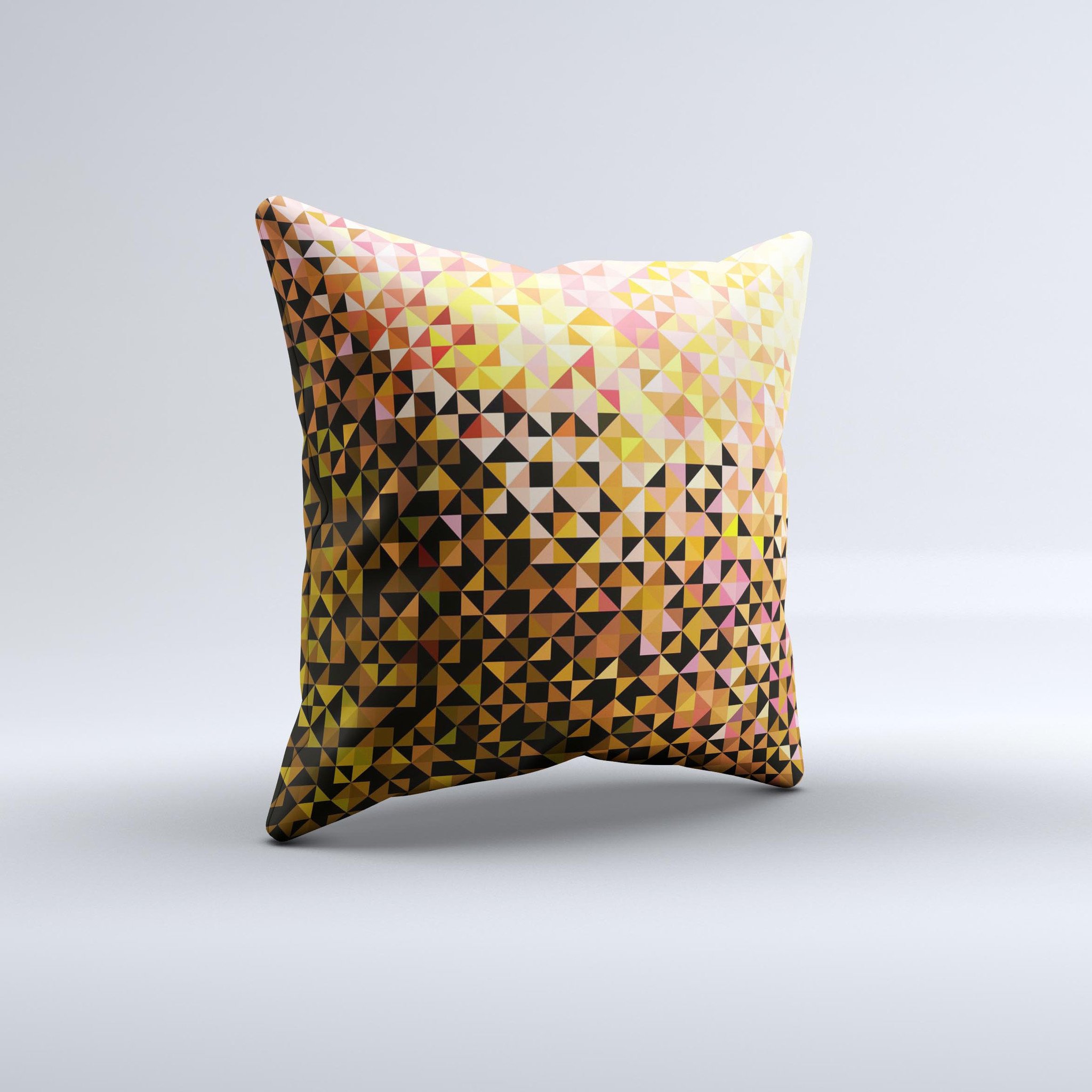 Golden Abstract Tiled Ink-Fuzed Decorative Throw Pillow showcasing a unique design with vibrant colors and high-quality fabric.
