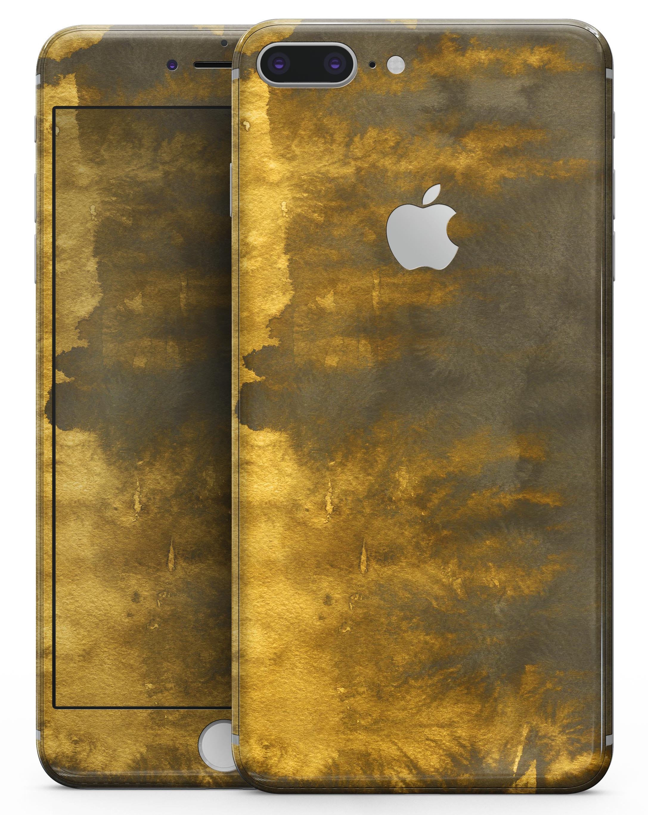 Golden Avalanche skin-kit for iPhone 8 and 8 Plus featuring a vibrant design over a cliff background.
