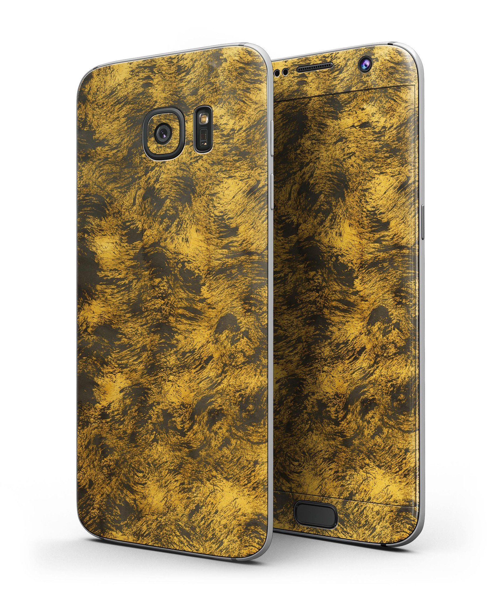 Golden Brush Fire V1 skin kit for Samsung Galaxy S7, showcasing vibrant design and premium vinyl material.