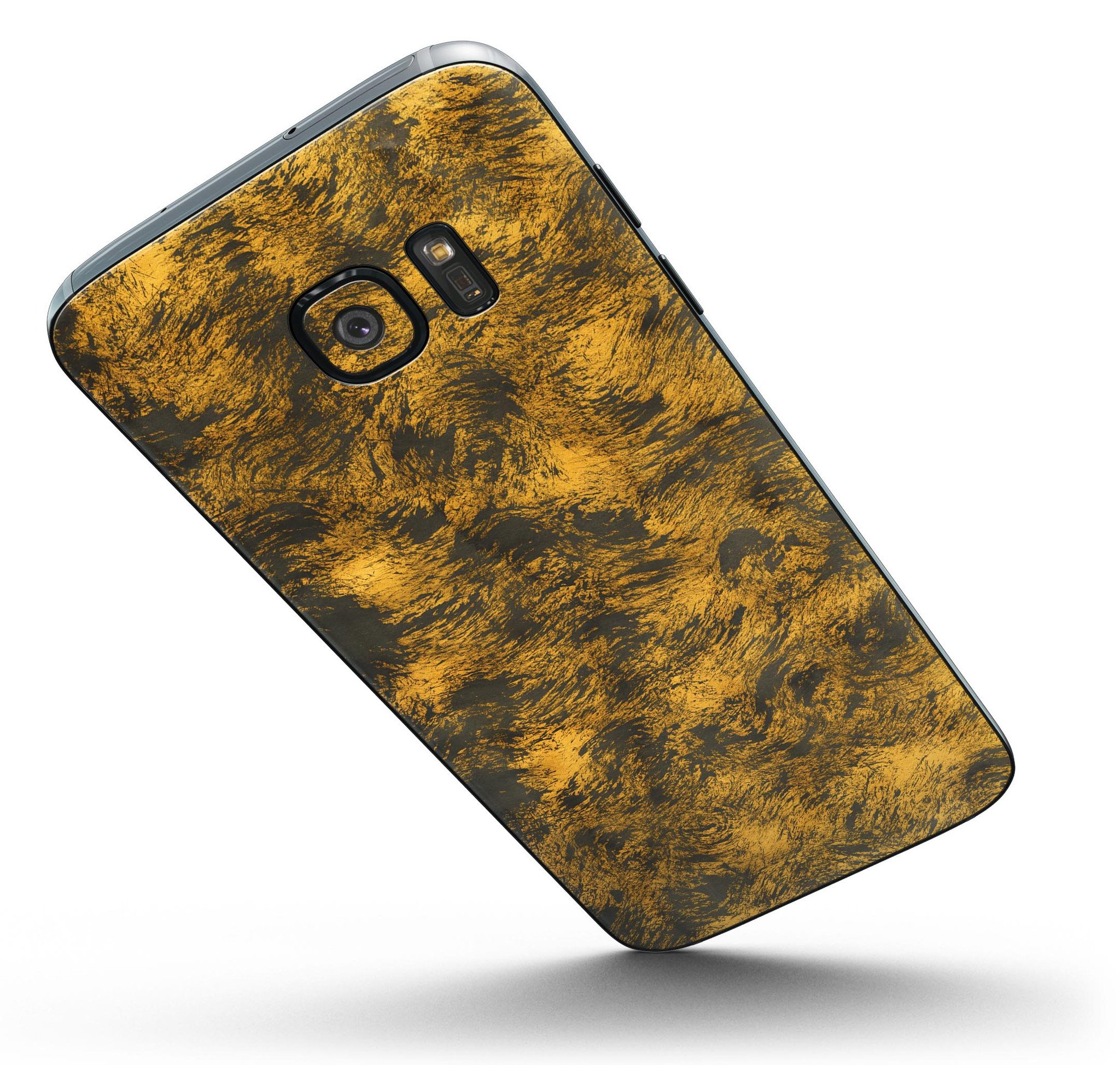 Golden Brush Fire V1 skin kit for Samsung Galaxy S7, showcasing vibrant design and premium vinyl material.