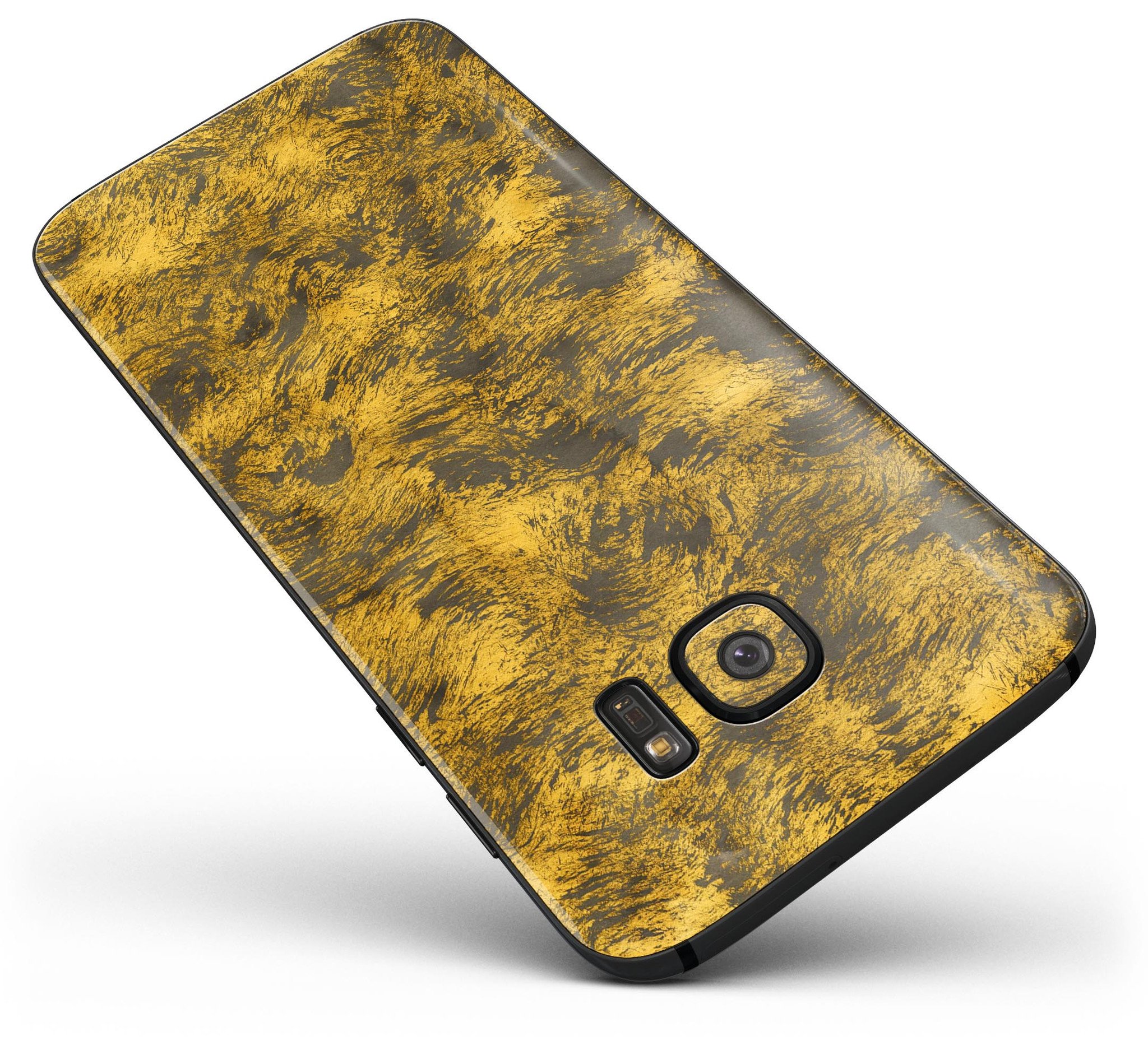 Golden Brush Fire V1 skin kit for Samsung Galaxy S7, showcasing vibrant design and premium vinyl material.