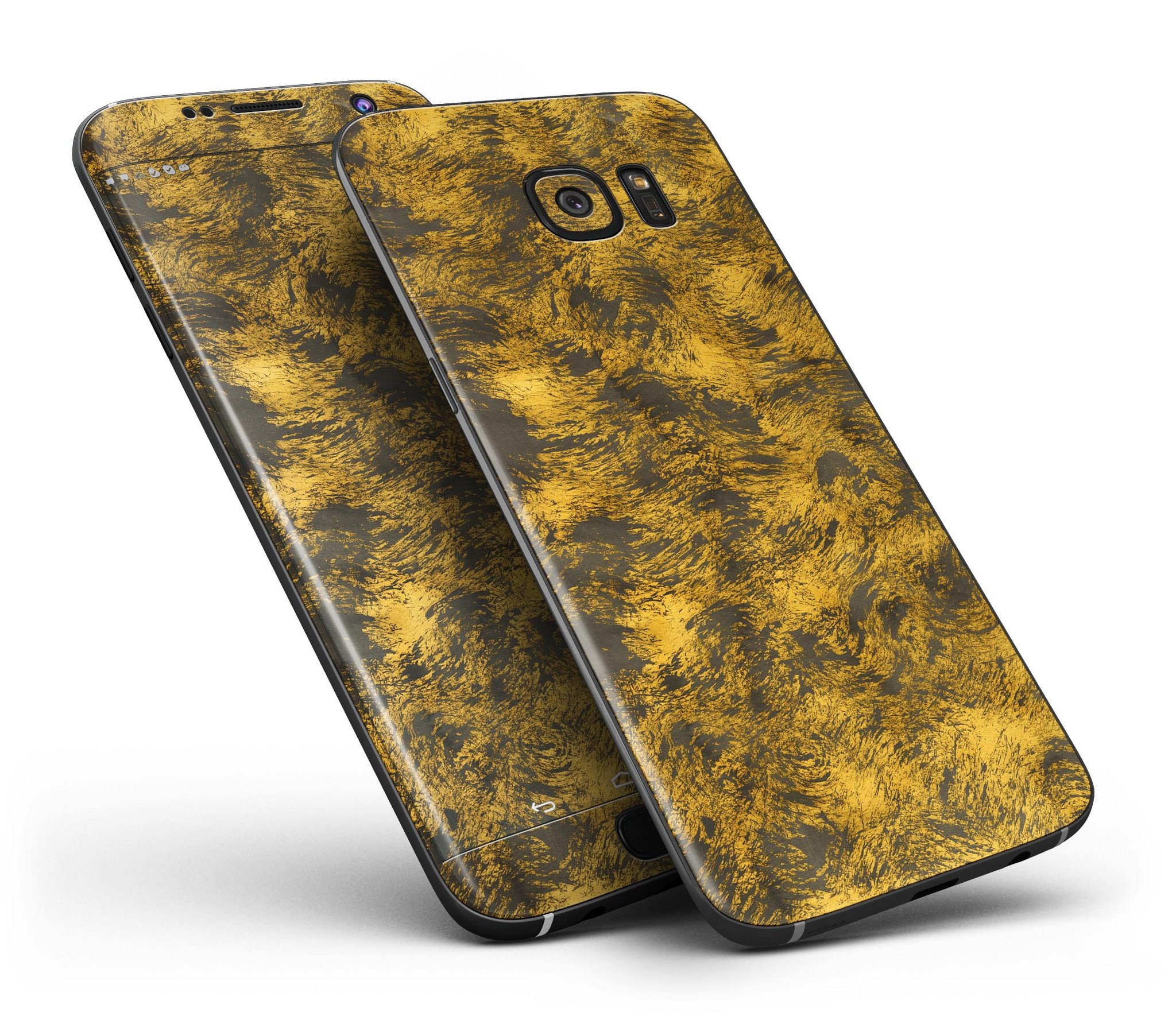 Golden Brush Fire V1 skin kit for Samsung Galaxy S7, showcasing vibrant design and premium vinyl material.