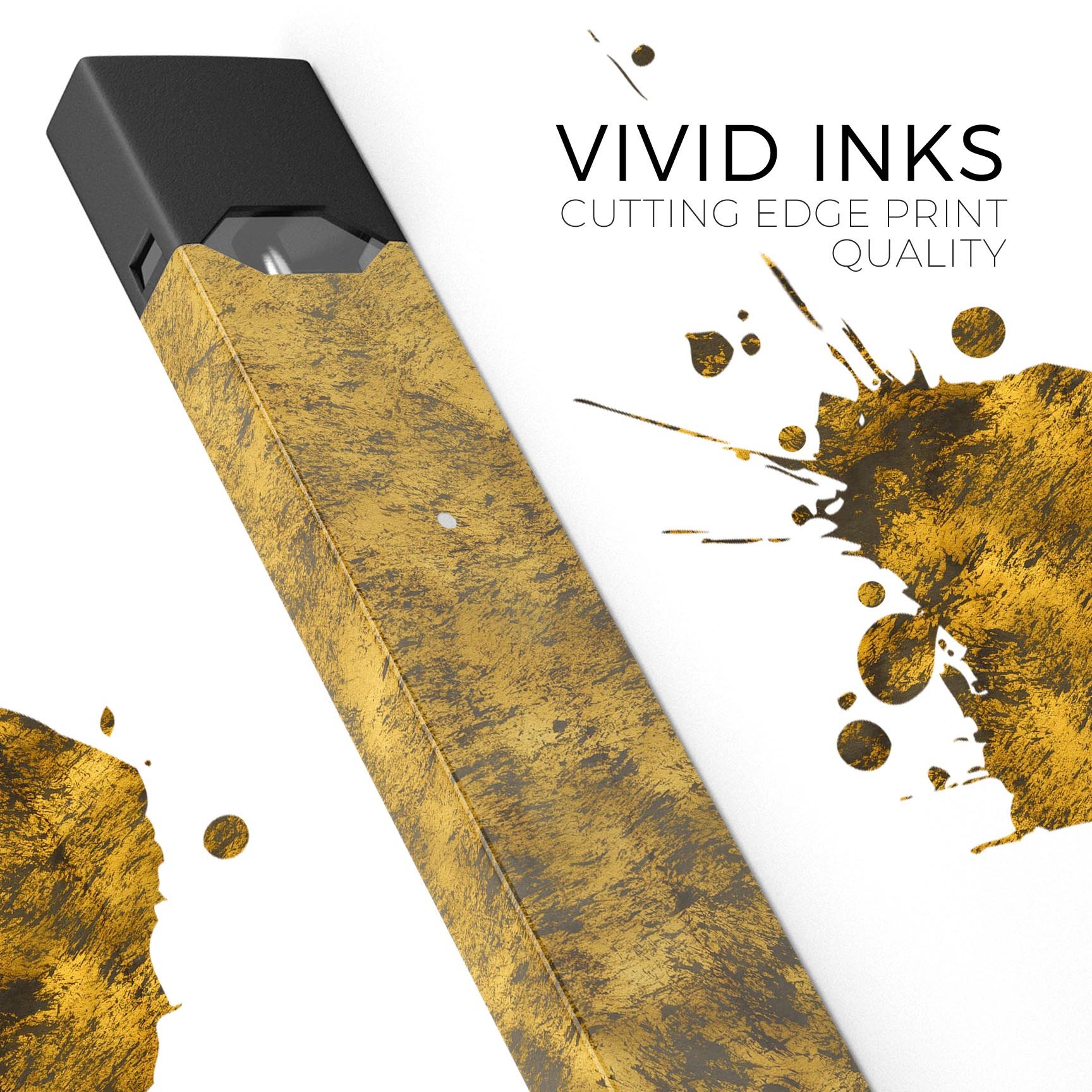 Golden Brush Fire V2 skin-wrap sticker designed for JUUL vaping device, featuring a vibrant golden brush design and protective lamination.