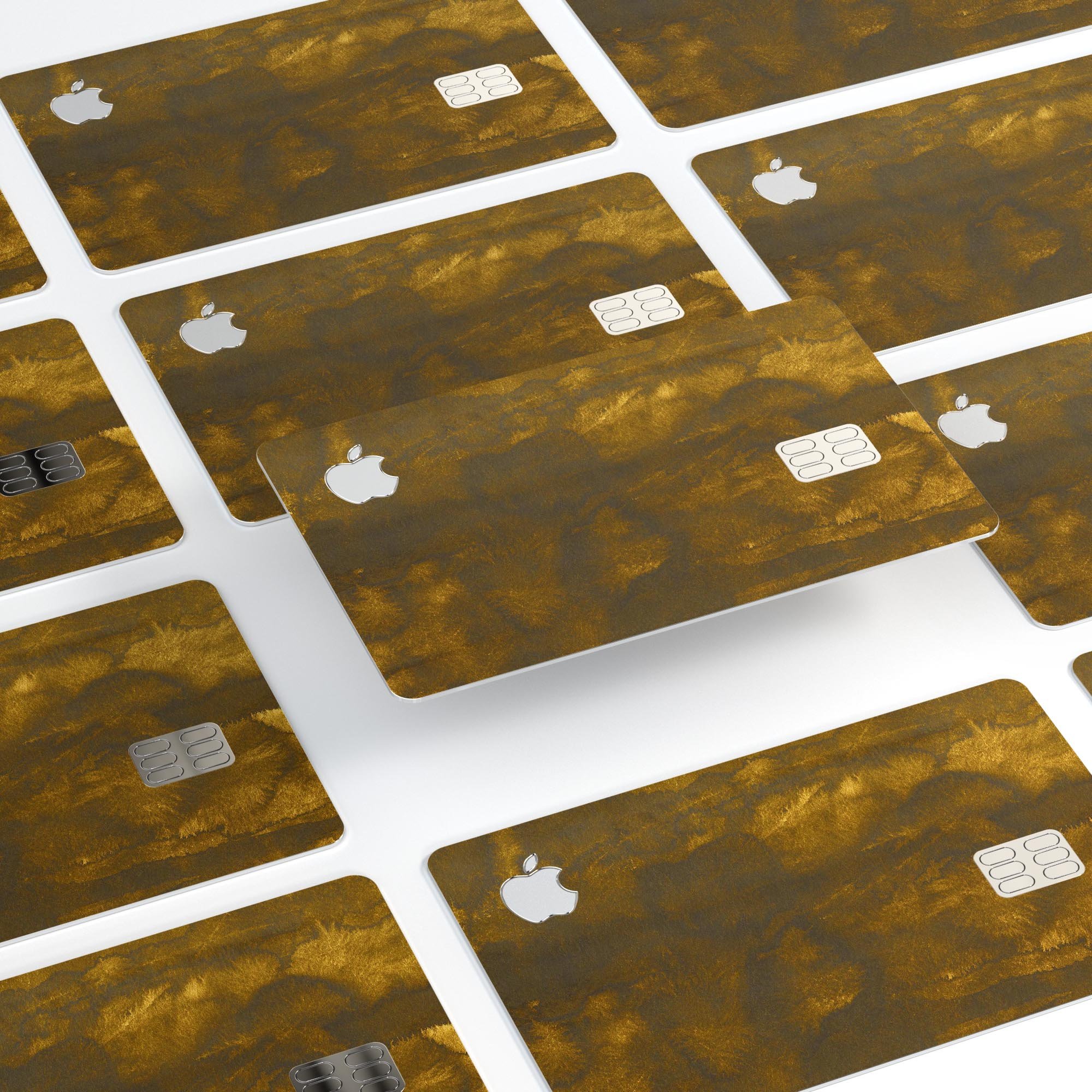 Golden Fiber Explosion decal skin kit for Apple Card, showcasing premium vinyl material and stylish finishes.