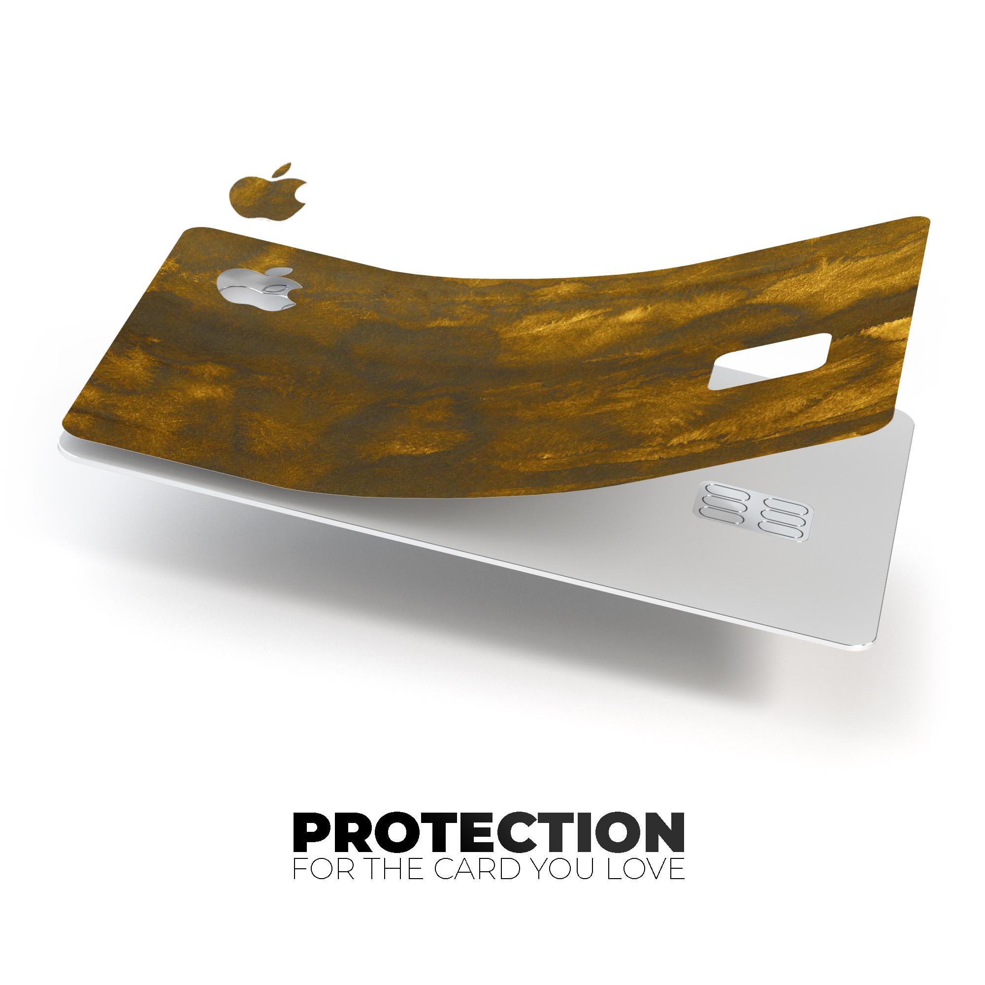 Golden Fiber Explosion decal skin kit for Apple Card, showcasing premium vinyl material and stylish finishes.