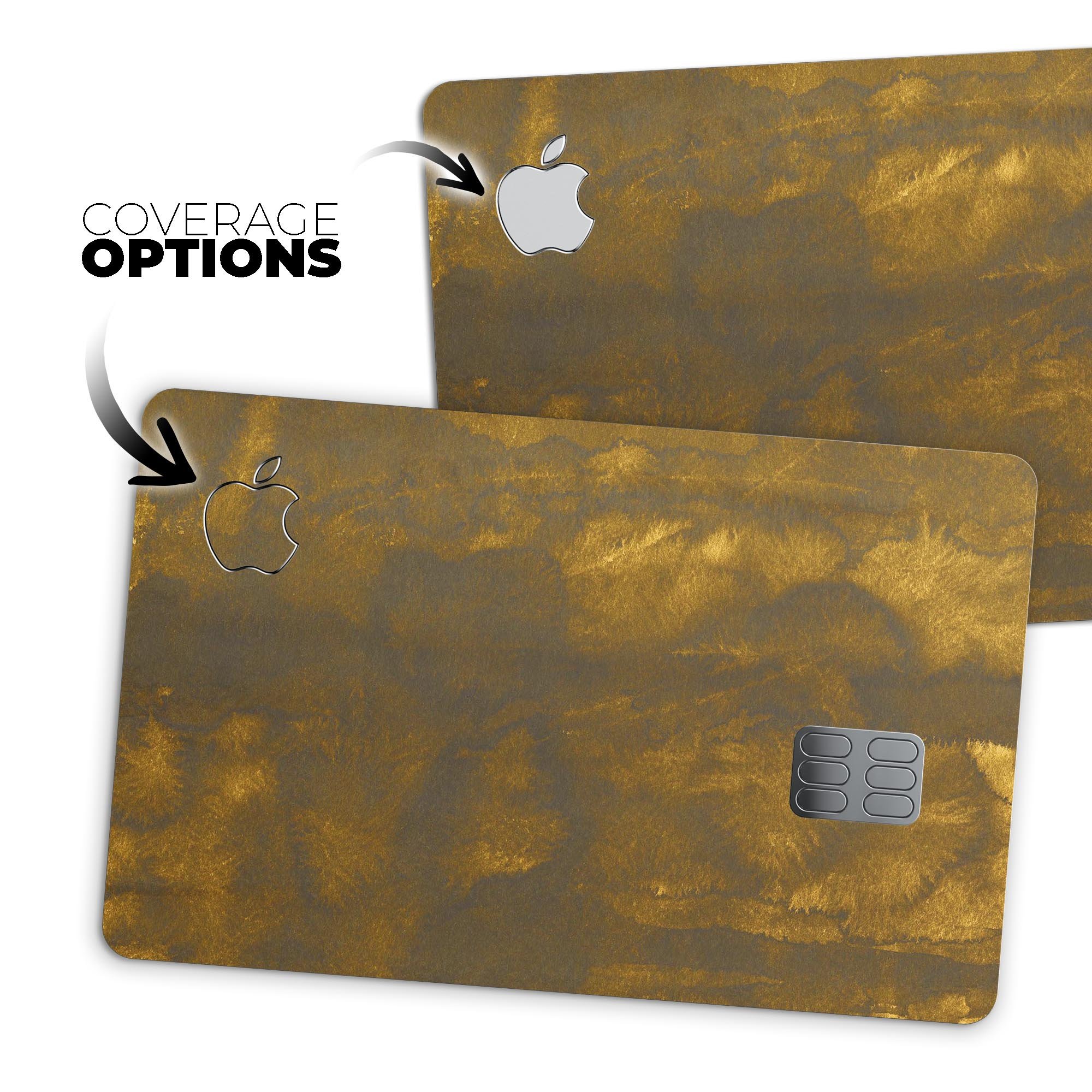 Golden Fiber Explosion decal skin kit for Apple Card, showcasing premium vinyl material and stylish finishes.