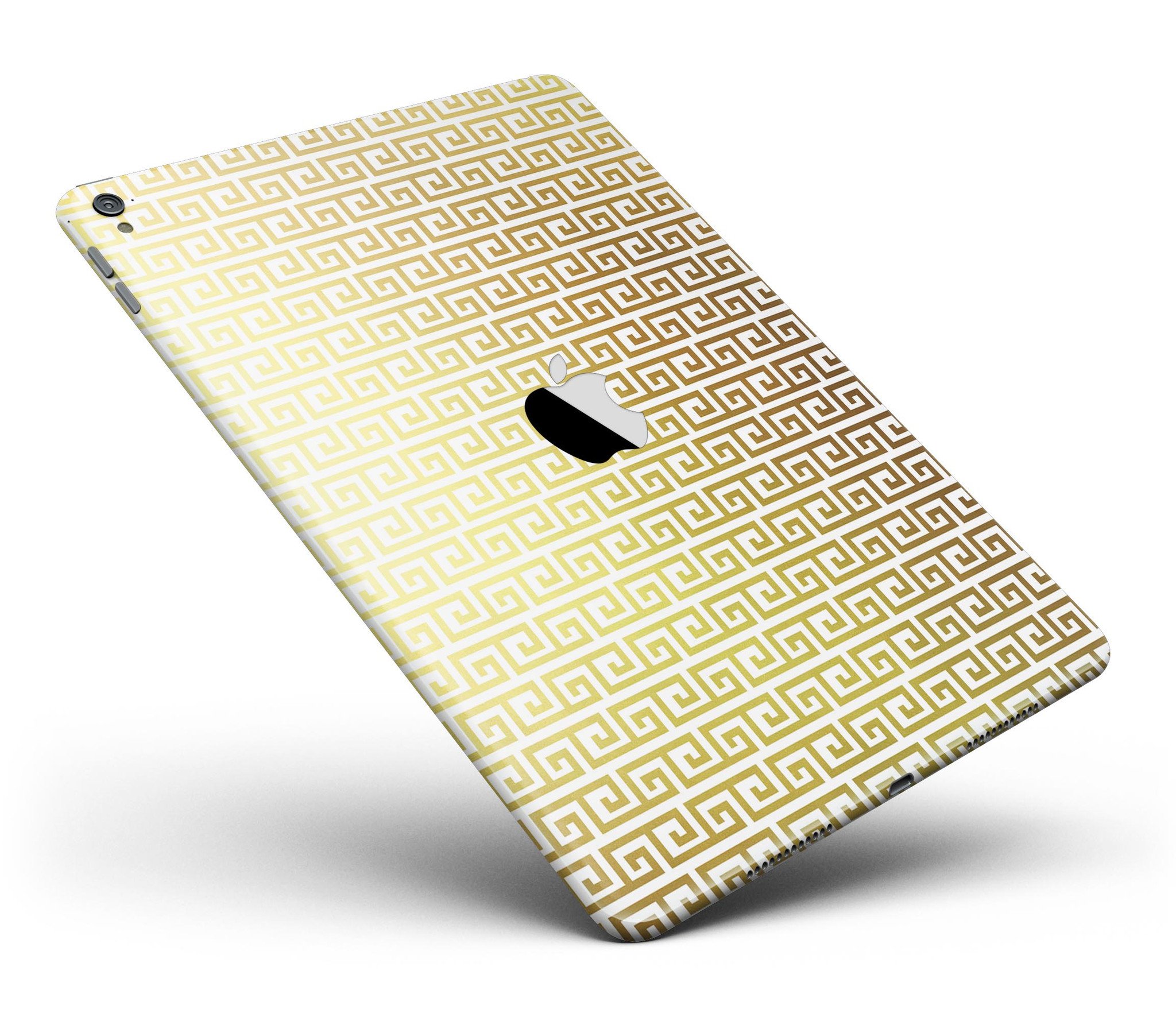 Golden Greek Pattern Full Body Skin for iPad Pro, showcasing intricate design and premium vinyl material.