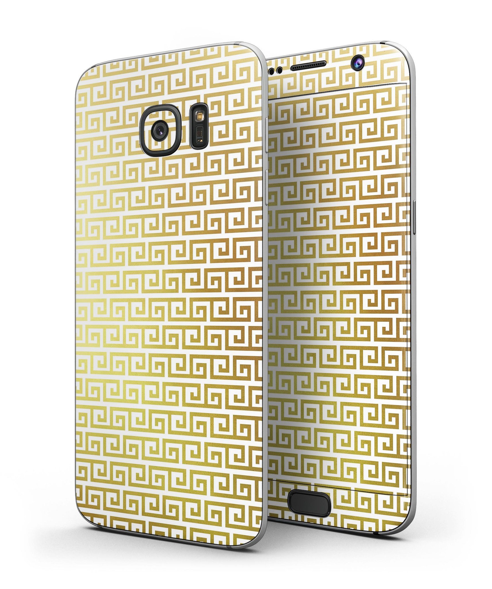 Golden Greek Pattern Full Body Skin-Kit for Samsung Galaxy S7, showcasing its stylish design and premium vinyl material.