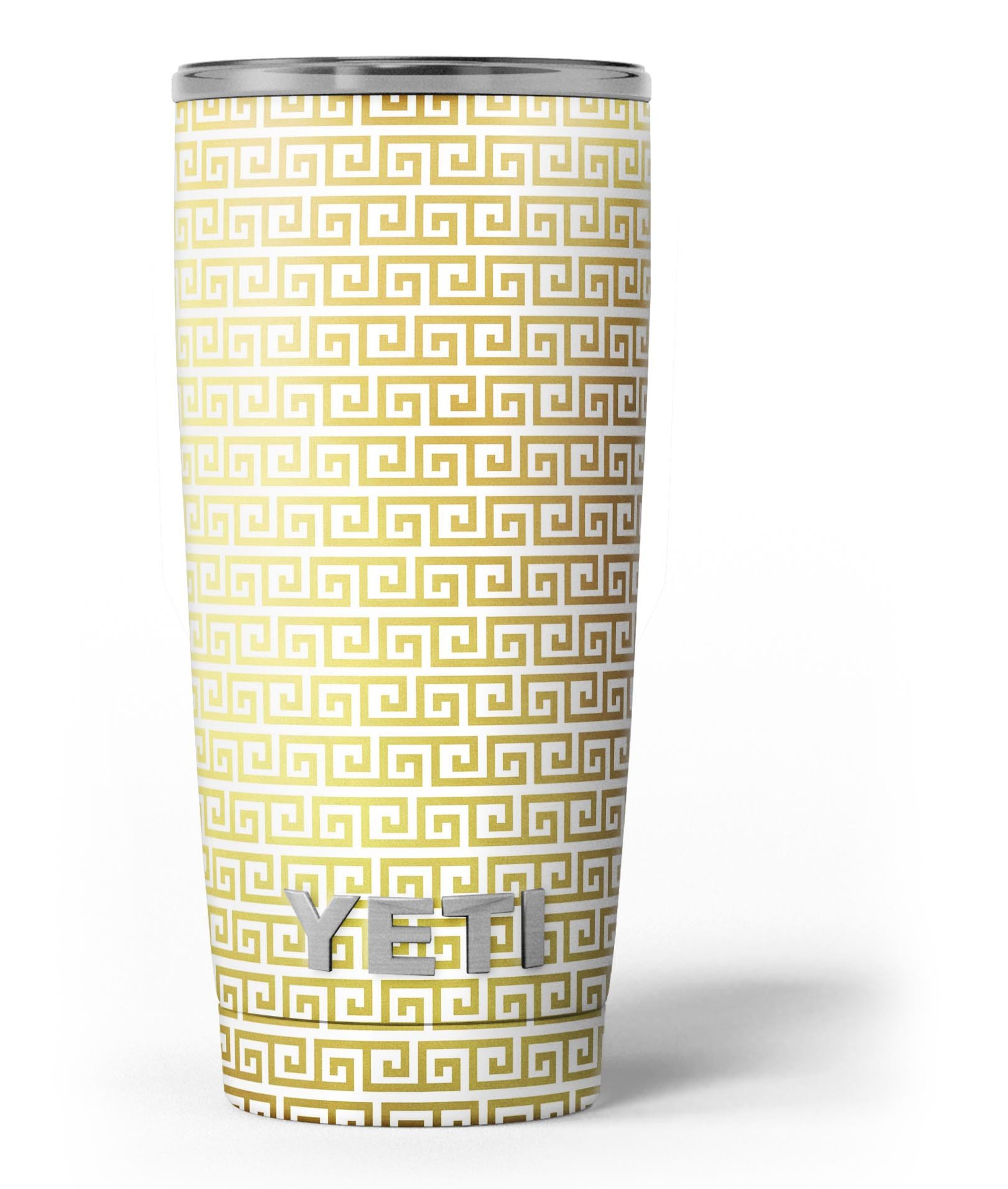 Golden Greek Pattern Skin Decal Vinyl Wrap Kit for Yeti Cooler, showcasing intricate design and premium quality.