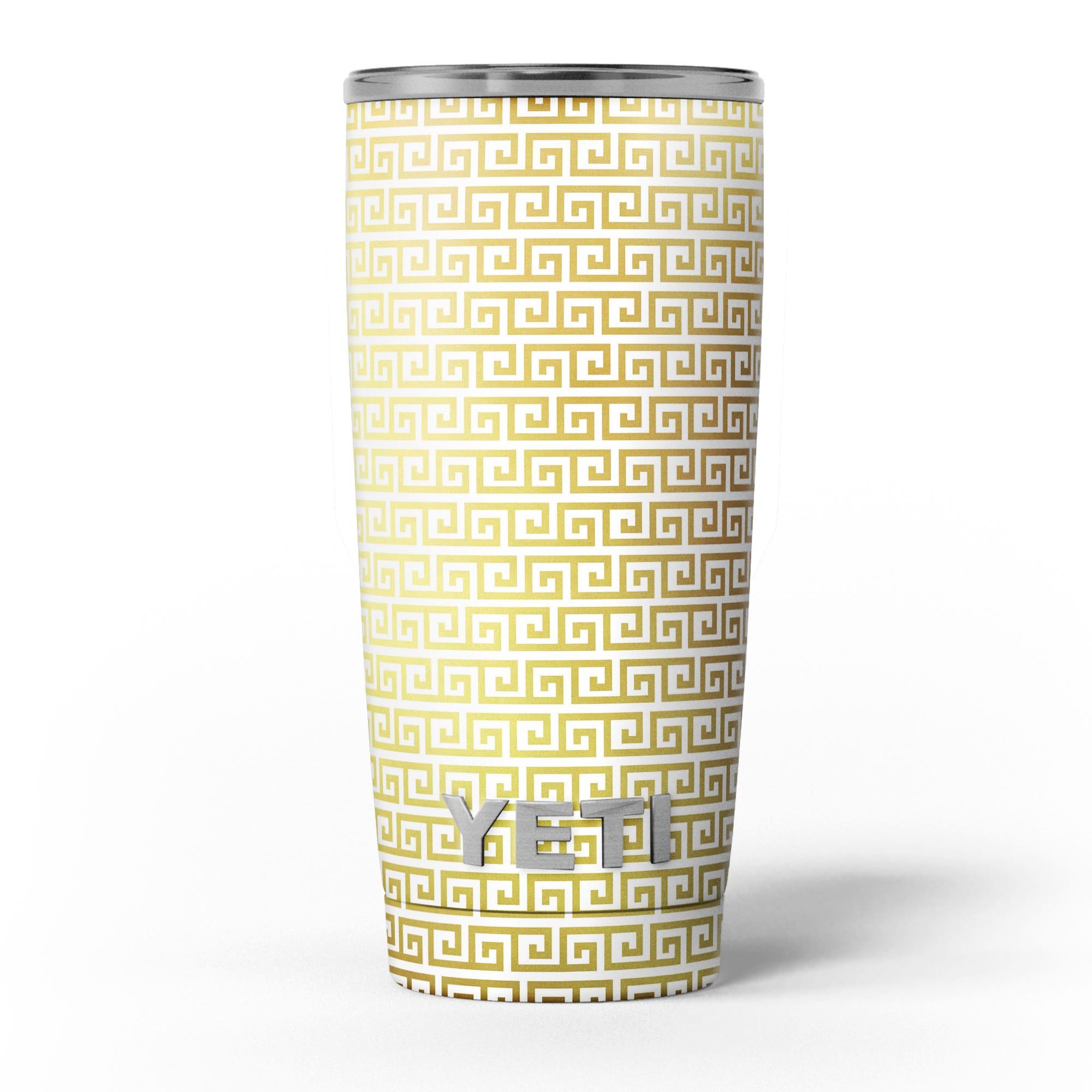 Golden Greek Pattern Skin Decal Vinyl Wrap Kit for Yeti Cooler, showcasing intricate design and premium quality.